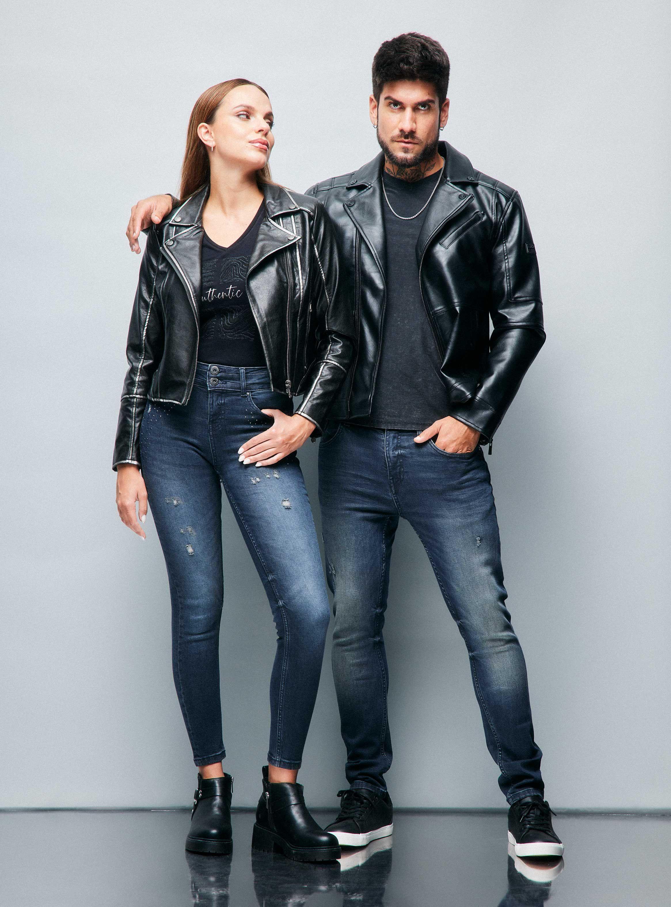 Chaqueta Biker Cierre Cruzado Metalizada Lavada-4