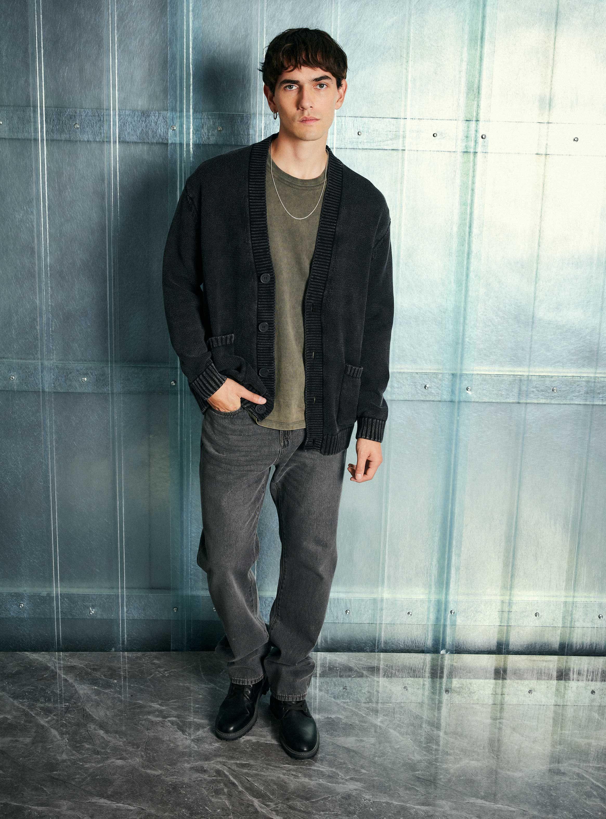 Chaleco Cardigan Lavado Bolsillos-4