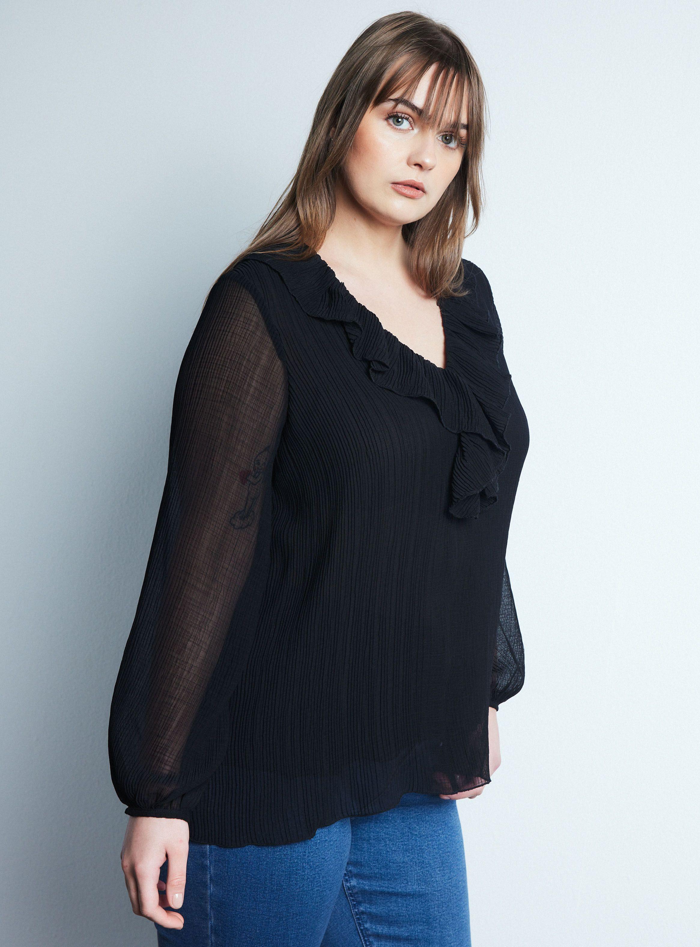 Blusa Escote V con Vuelos Plisada-0