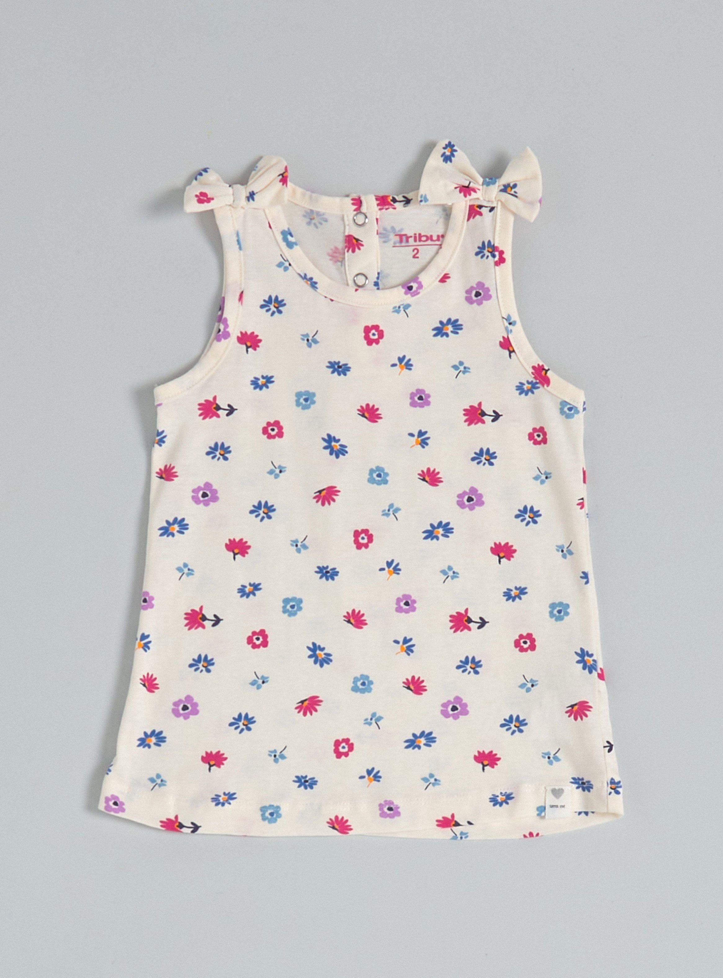 Polera Estampada Sin Manga con Moños Decorativos-0