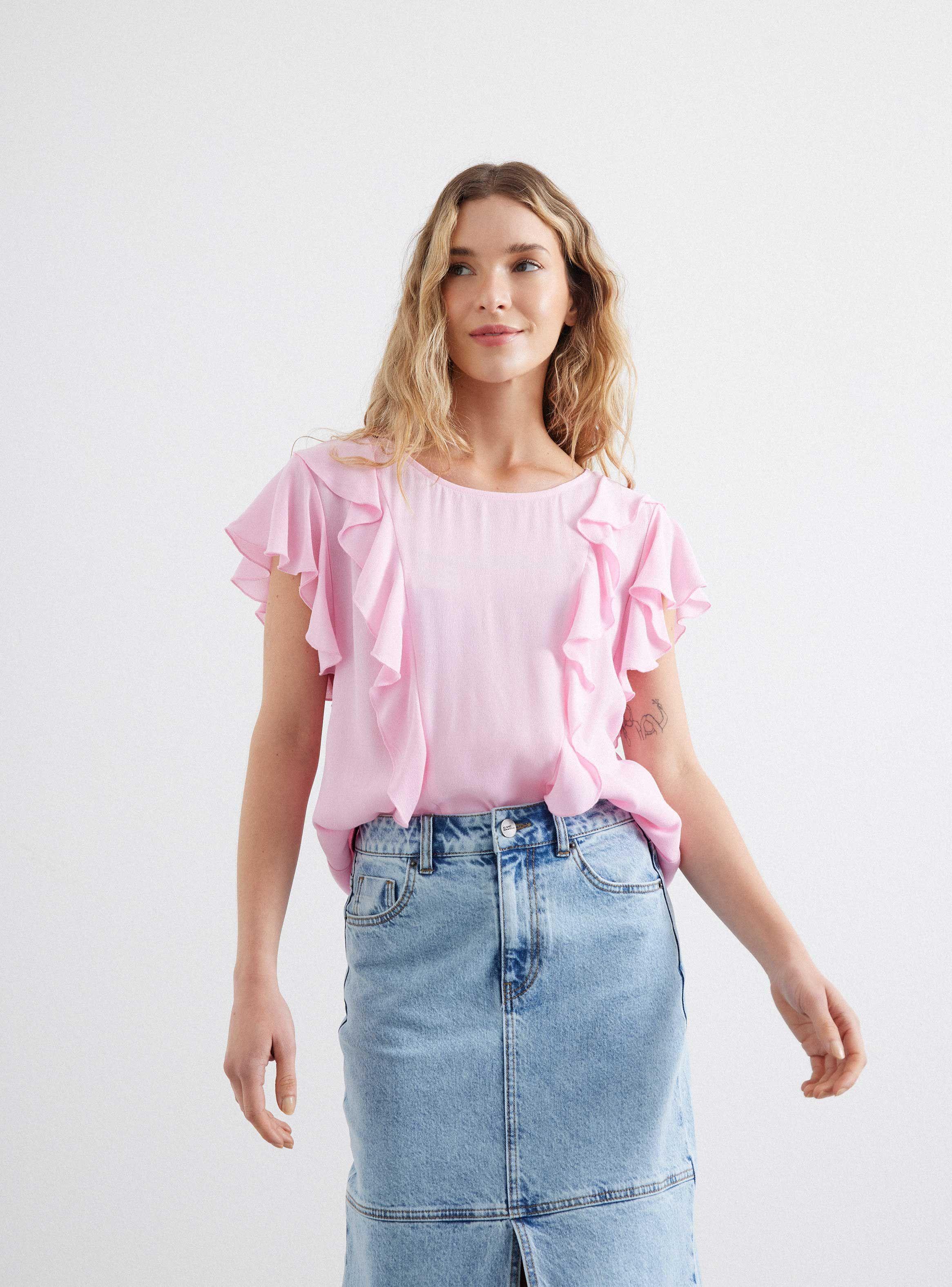 Blusa Fluida Manga Vuelos a los Lados-0