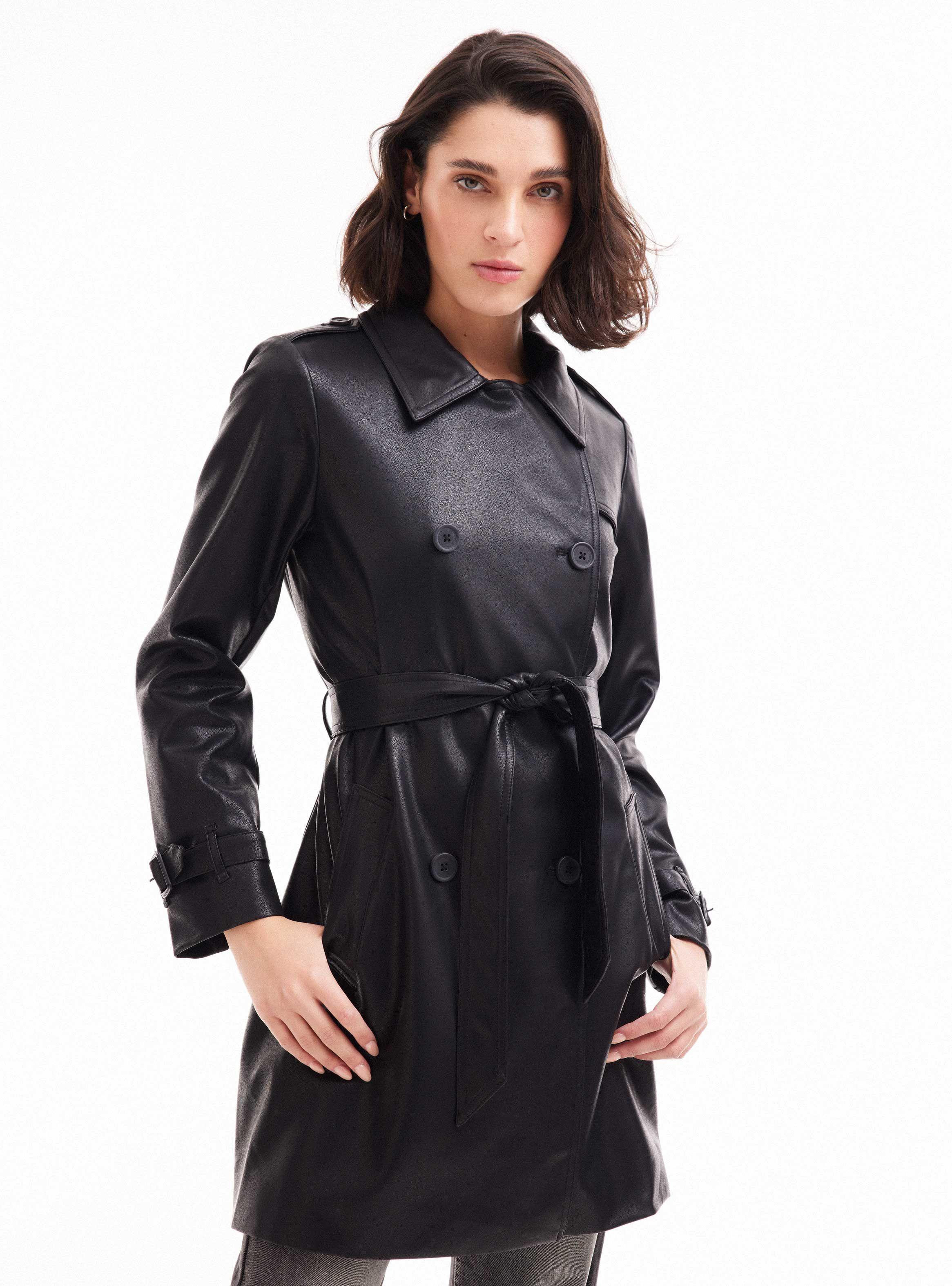 Abrigo Trench Pu Efecto Cuero-0