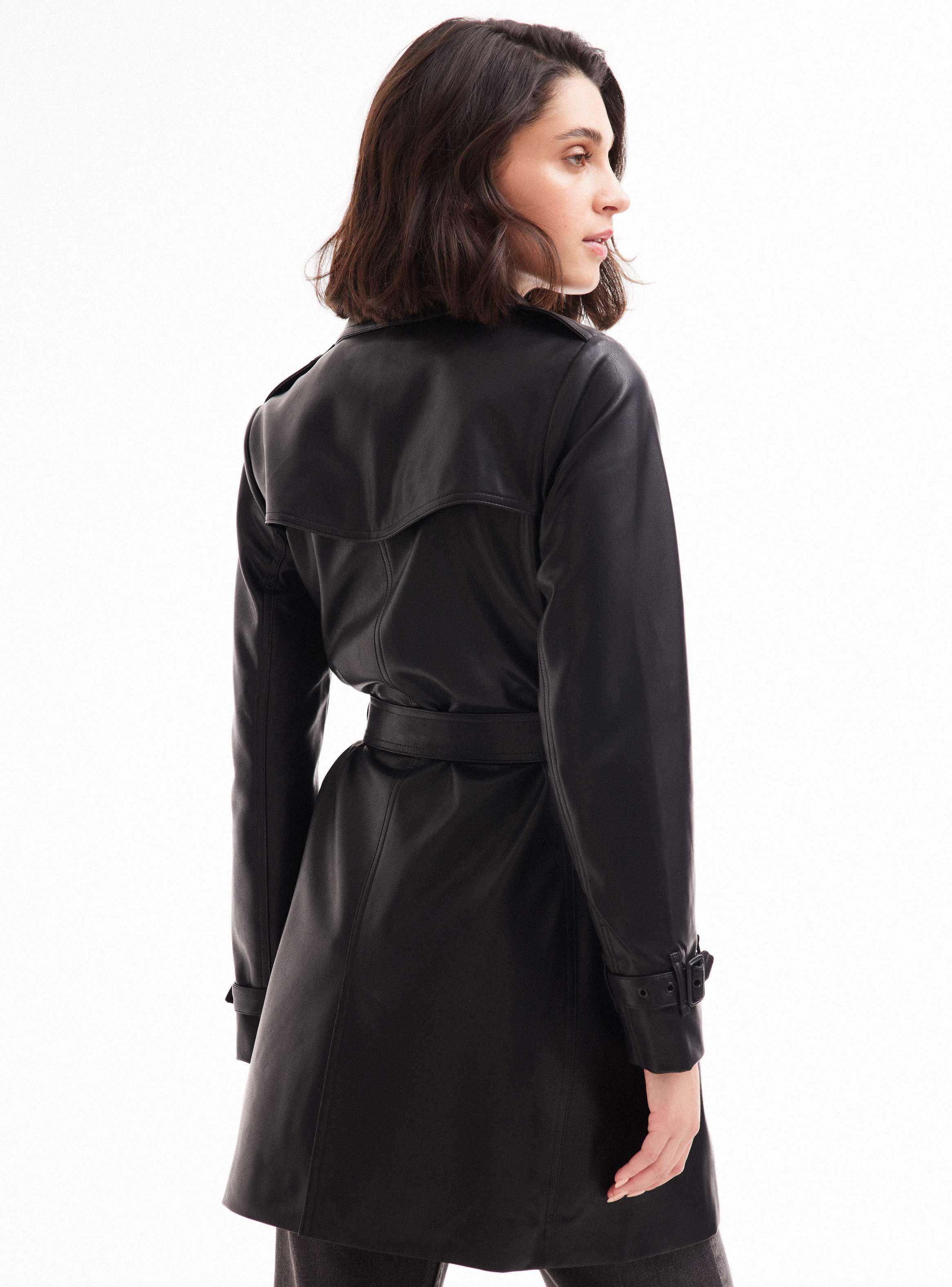 Abrigo Trench Pu Efecto Cuero-1
