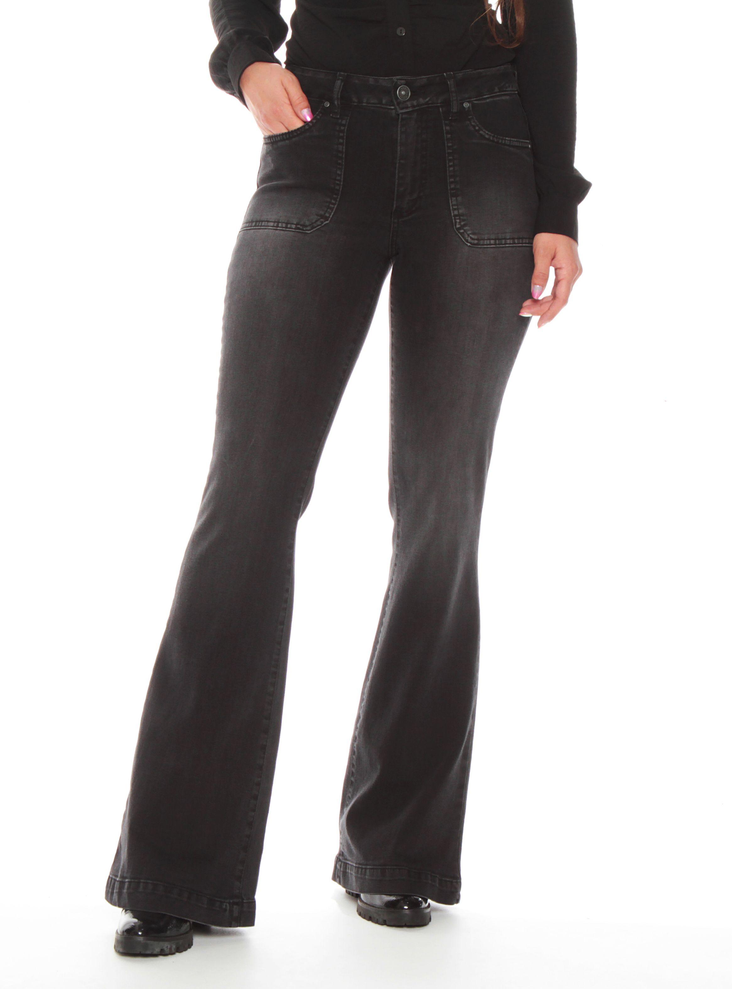 Jeans Flare Cargo Tiro Alto Pretina Básica 1 Botón-0