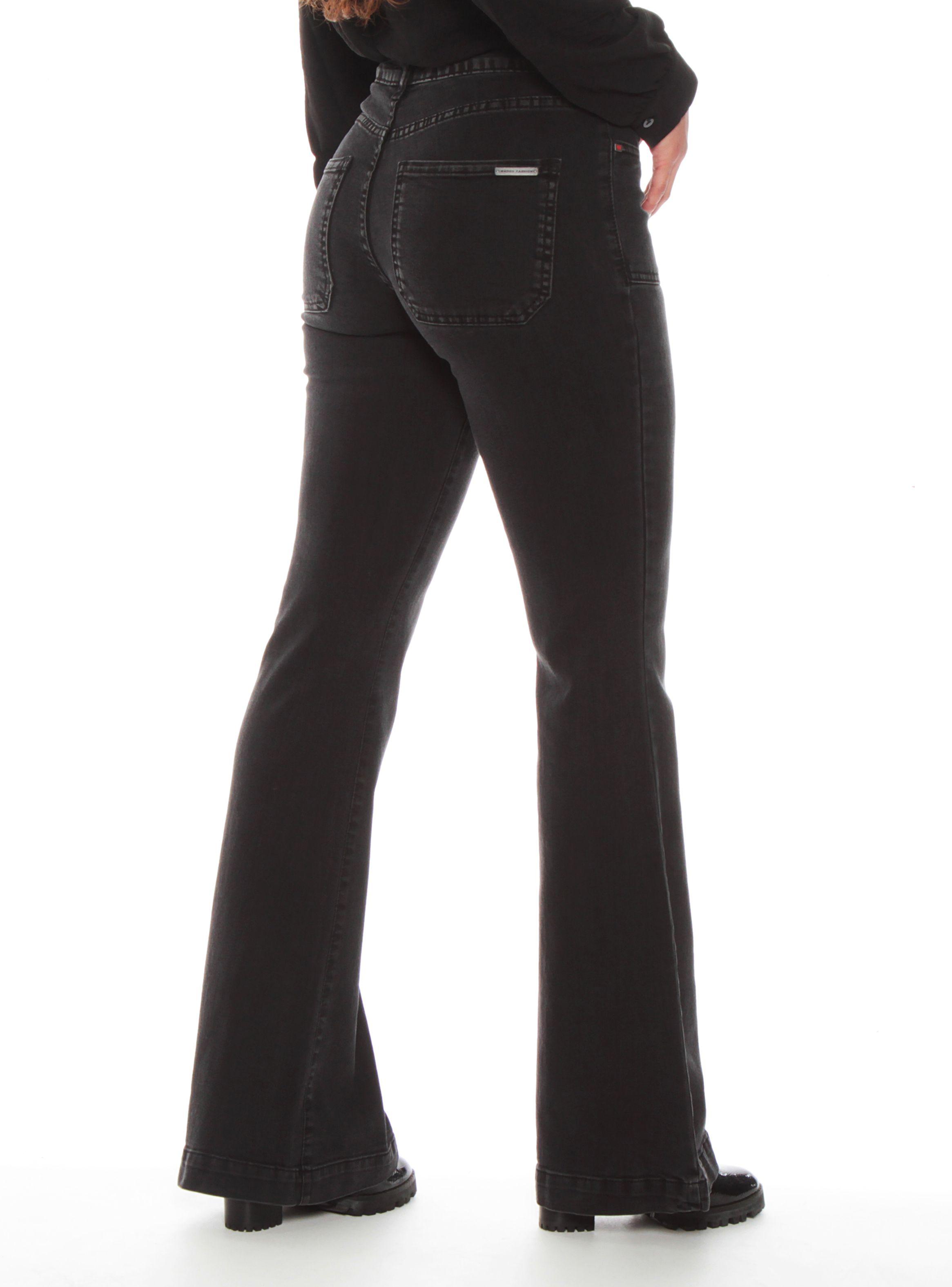 Jeans Flare Cargo Tiro Alto Pretina Básica 1 Botón-1