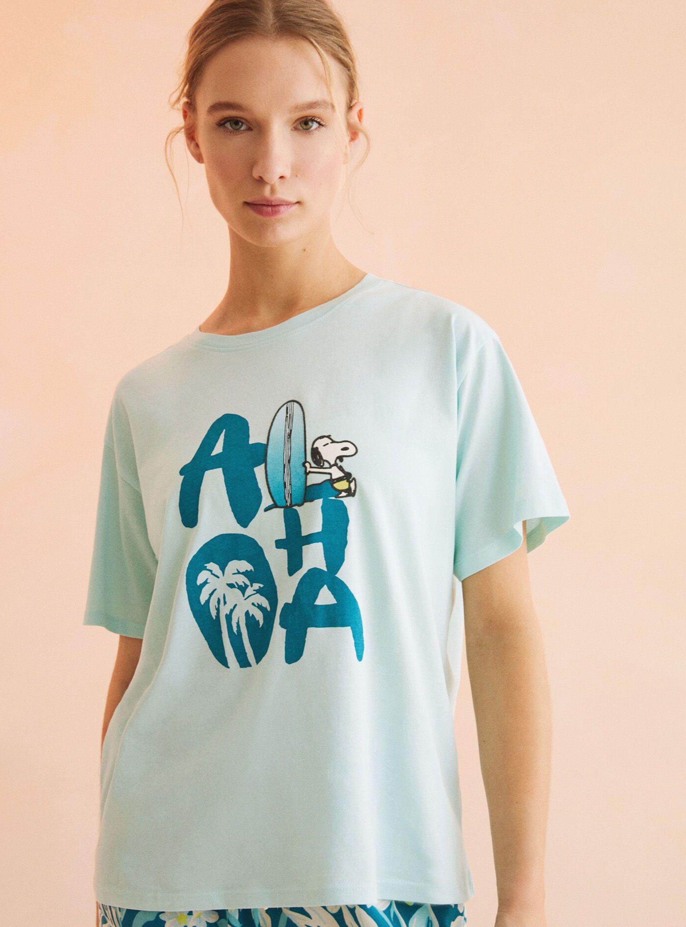 Camiseta 100% Algodón Snoopy Turquesa-0