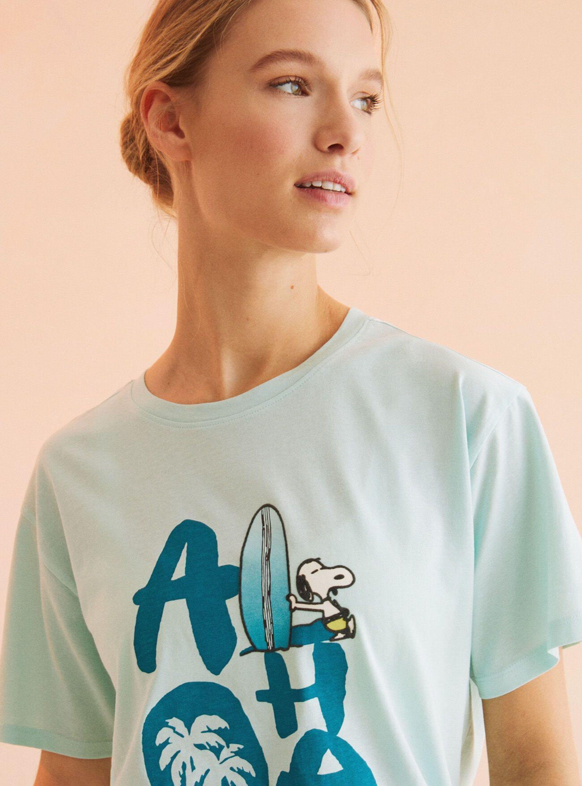 Camiseta 100% Algodón Snoopy Turquesa-2