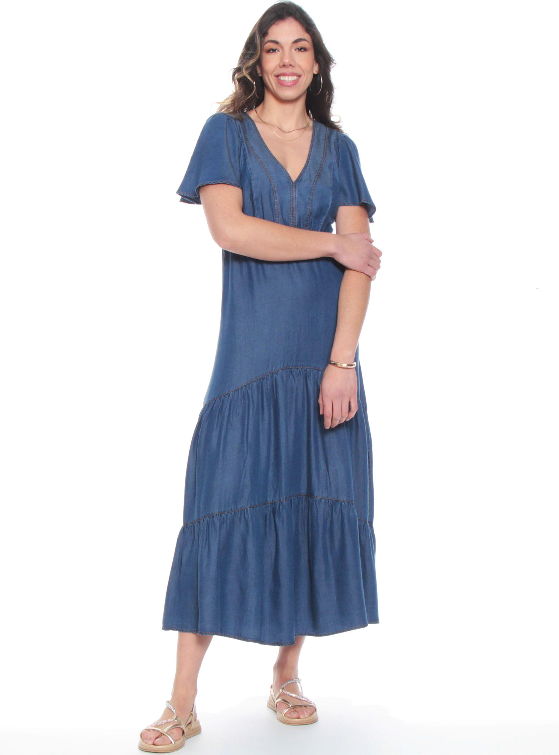 Vestido Manga Corta Tencel Escote V-0