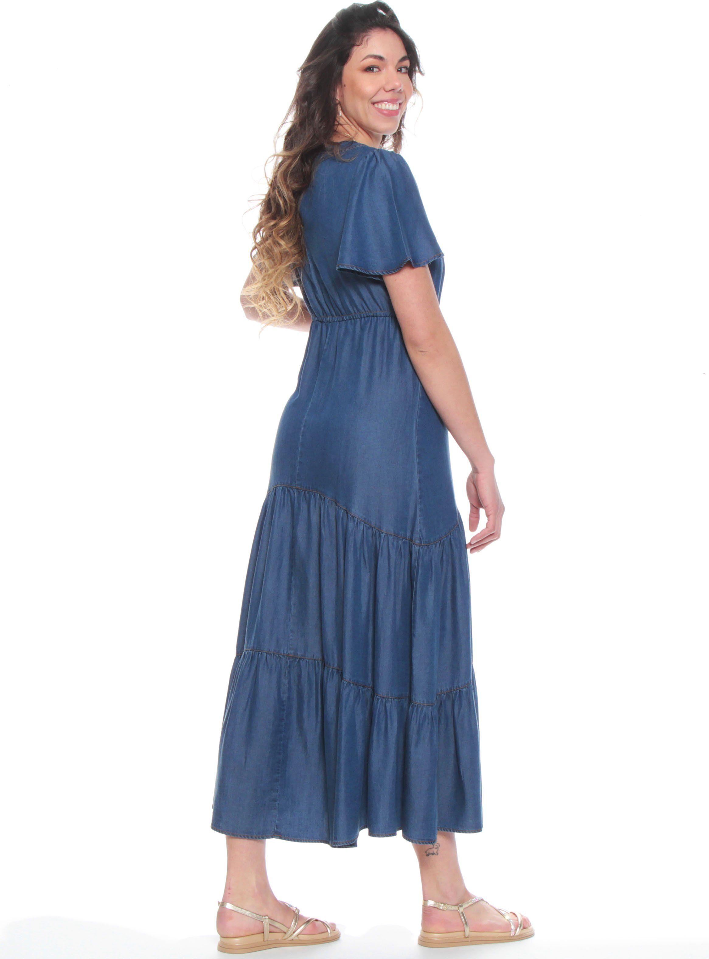 Vestido Manga Corta Tencel Escote V-1