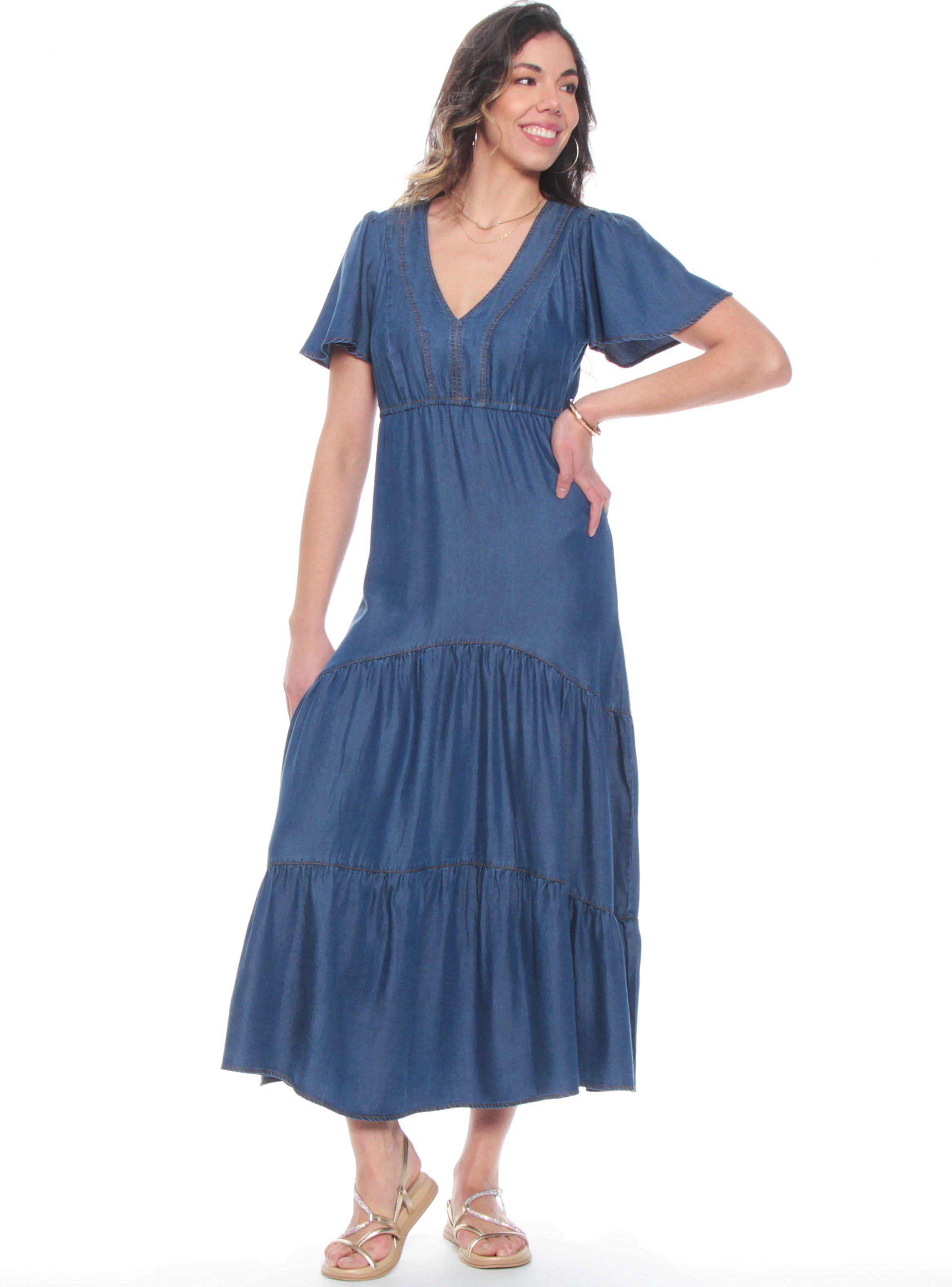 Vestido Manga Corta Tencel Escote V-2