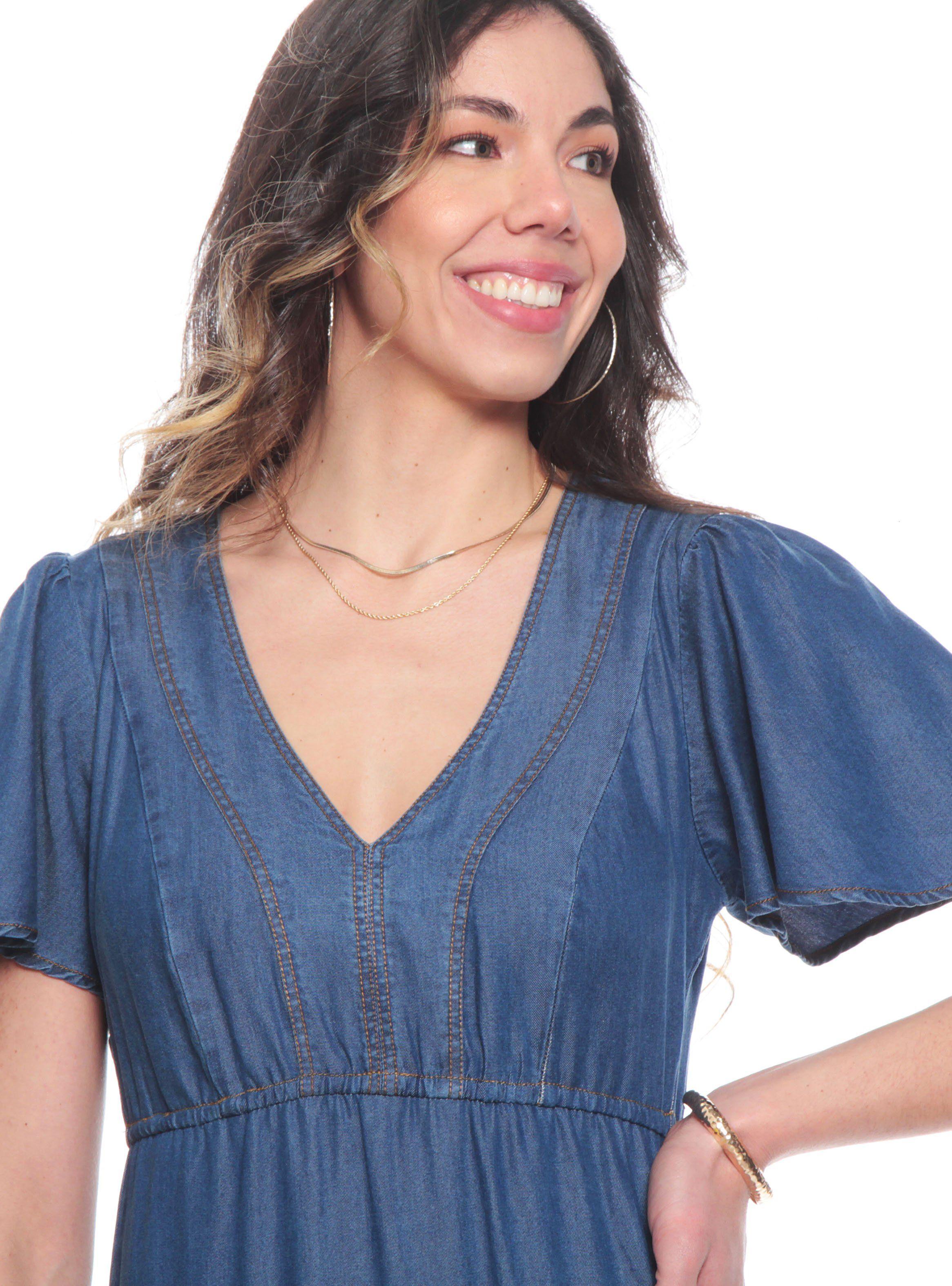 Vestido Manga Corta Tencel Escote V-3