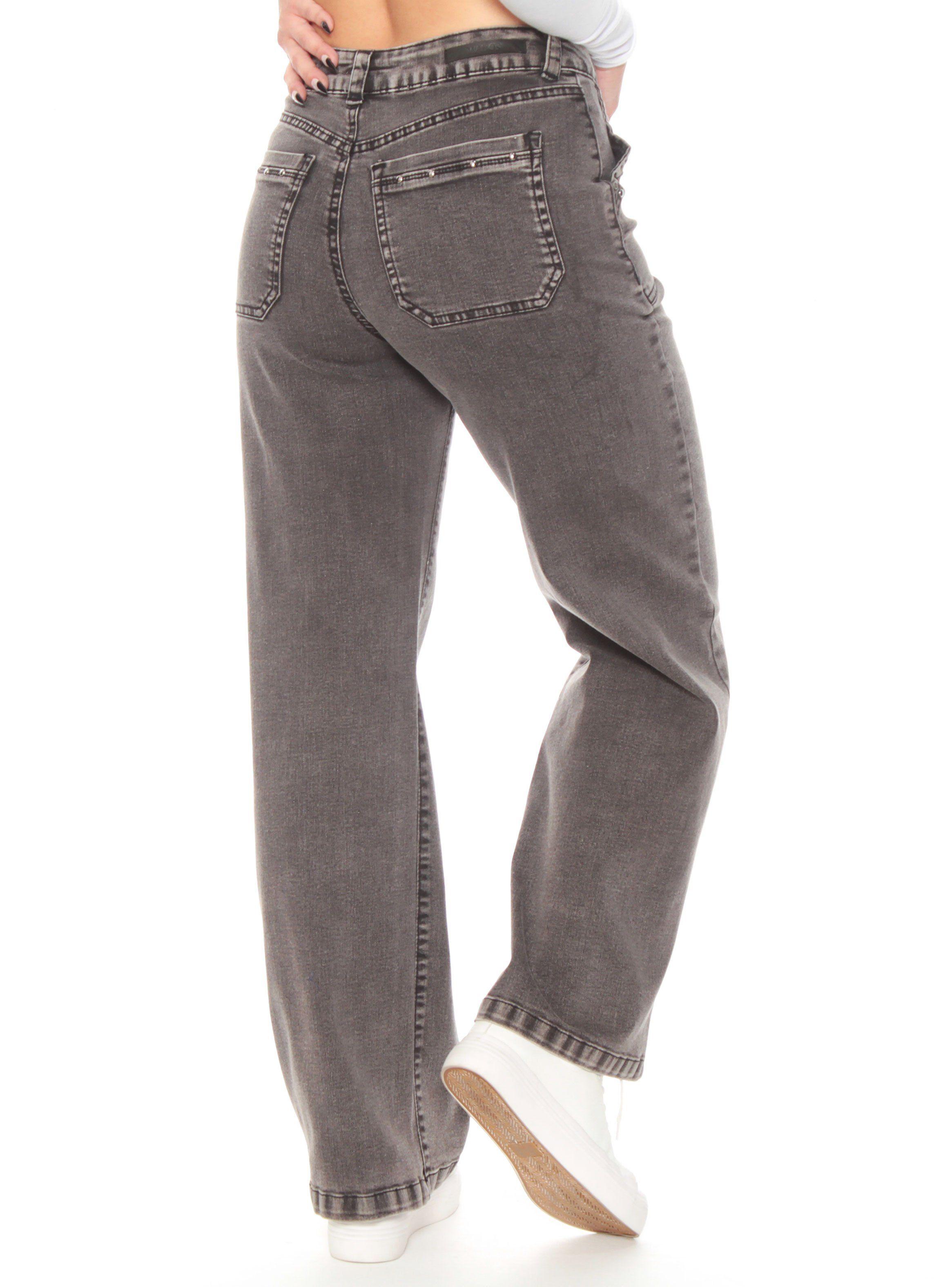 Jeans Cargo Wide Leg Tiro Alto Pretina Básica Un Botón-1
