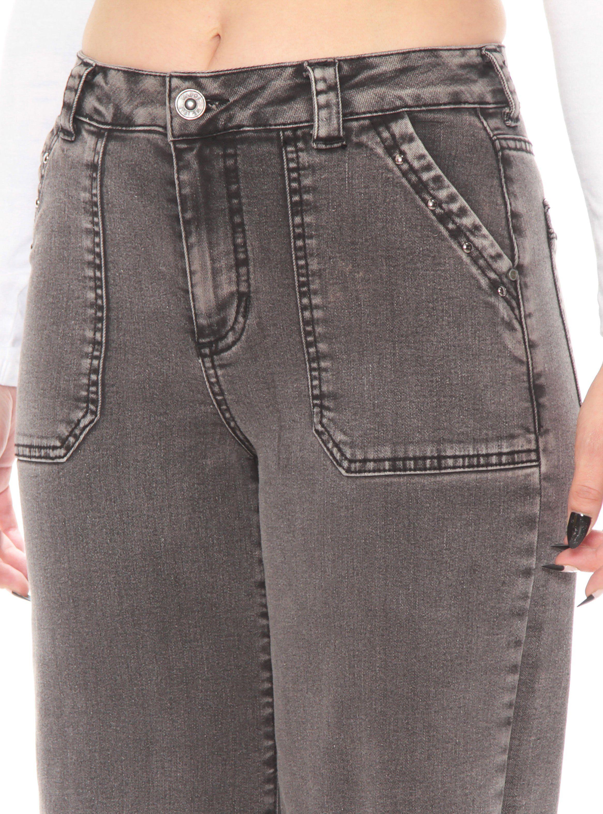 Jeans Cargo Wide Leg Tiro Alto Pretina Básica Un Botón-2