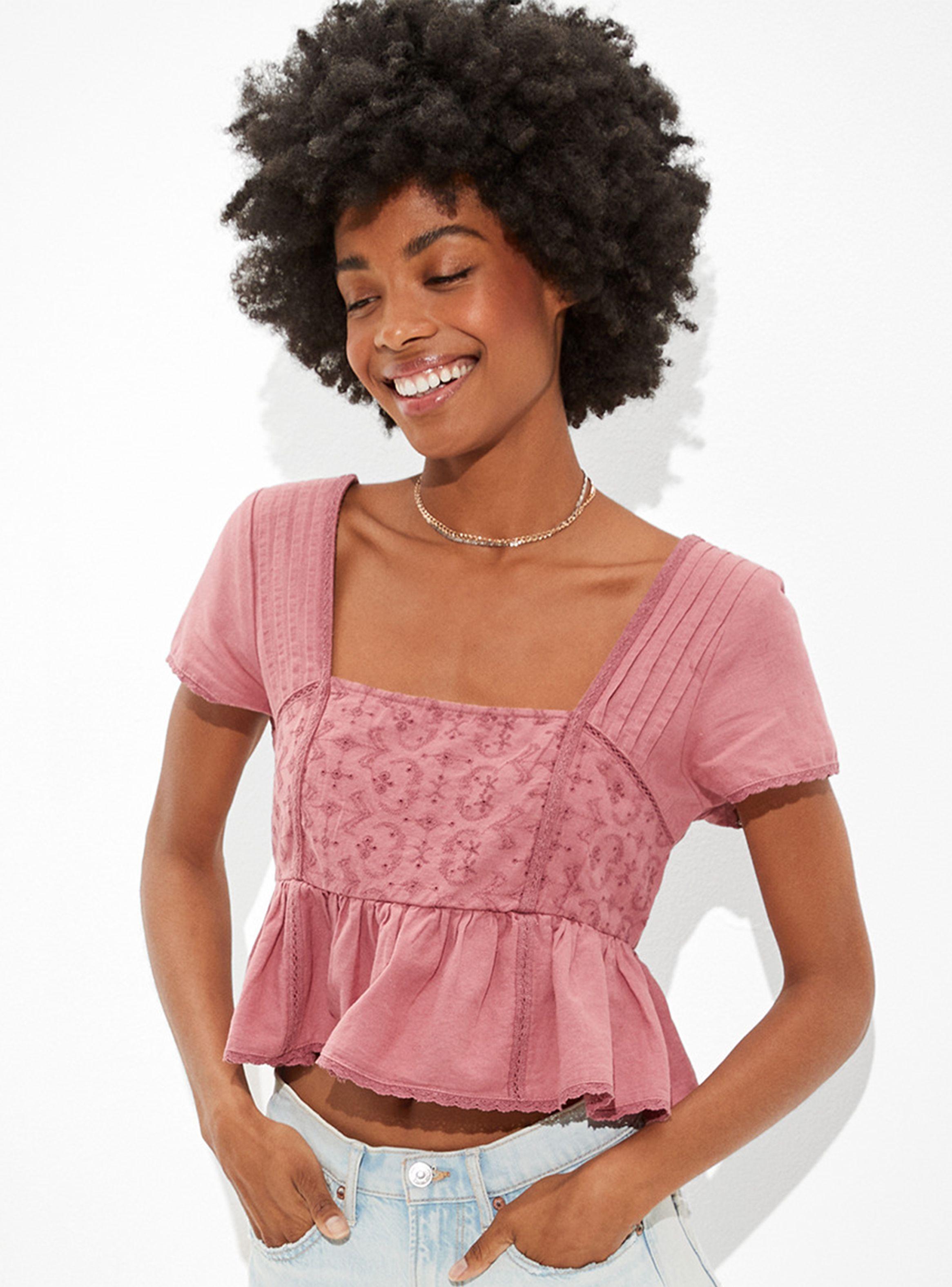 Polera Cropped Embroidered Babydoll Top-0