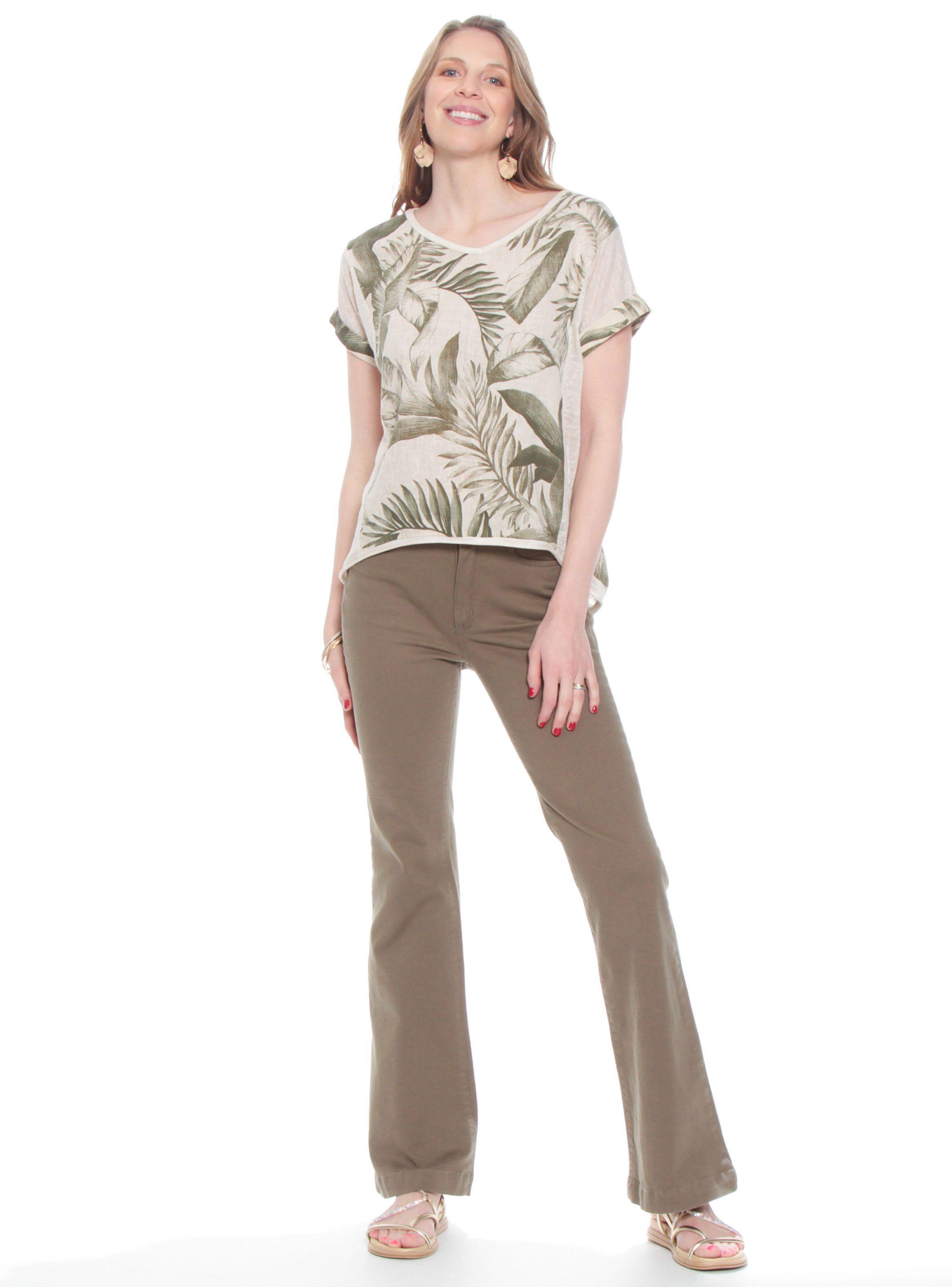 Blusa Manga Corta Lino Estampado Escote V-3