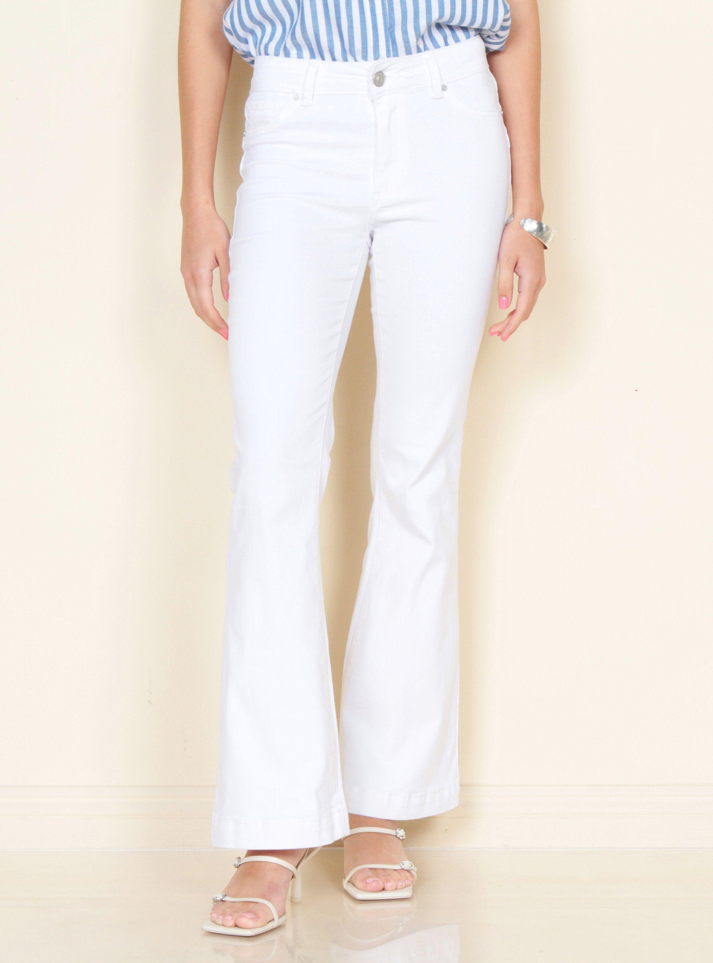 Jeans Flare Tiro Alto Pretina Clásica-0