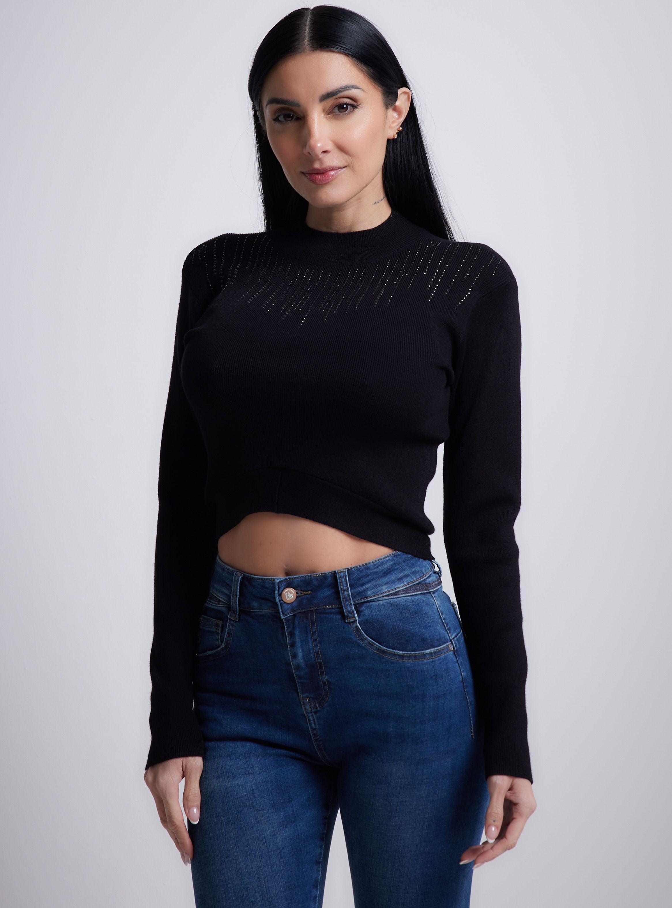 Sweater Cuello Alto Corto Borde Asimétrico-0