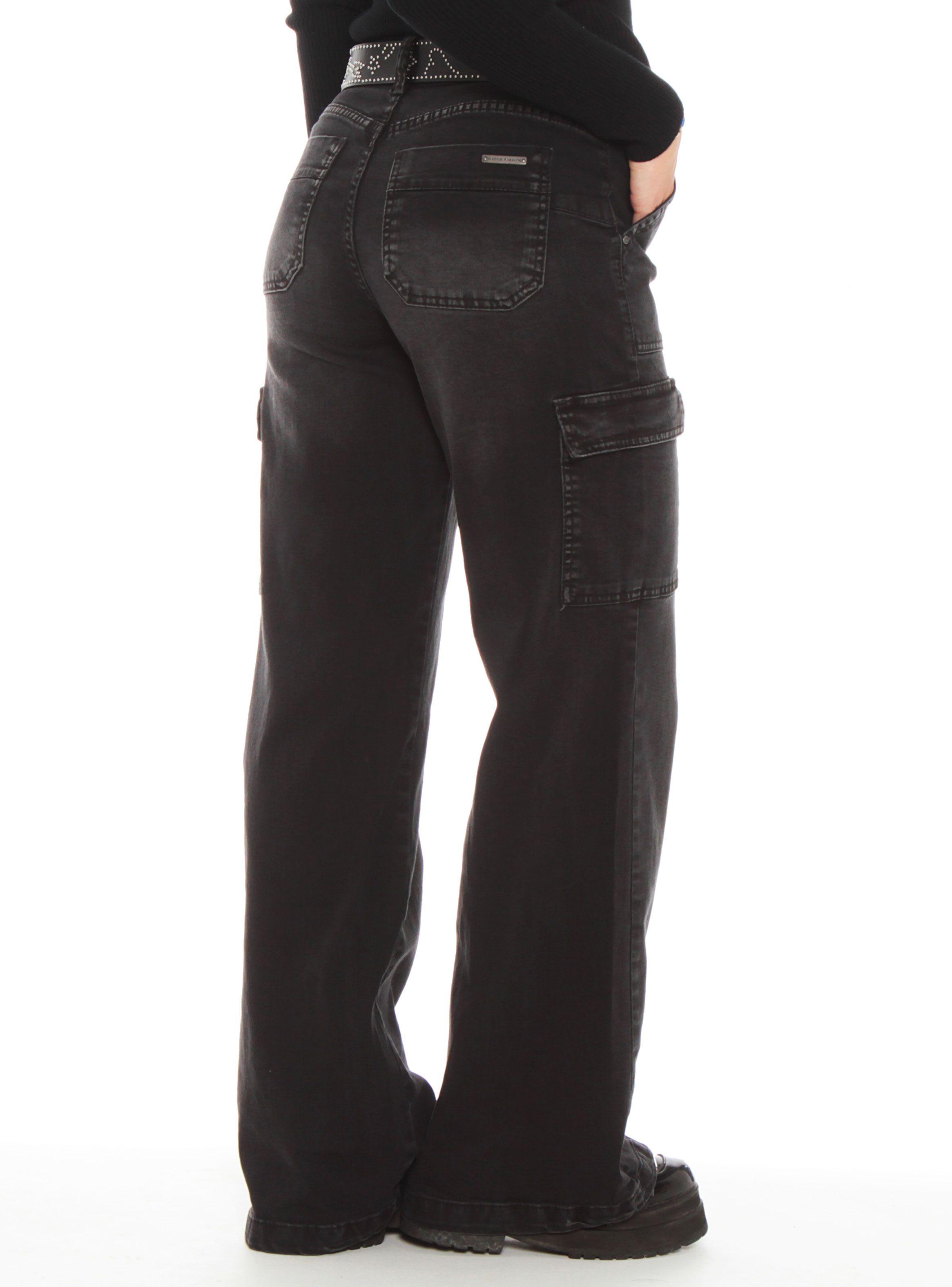 Jeans Cargo Wide Leg Tiro Alto con Pretina-1