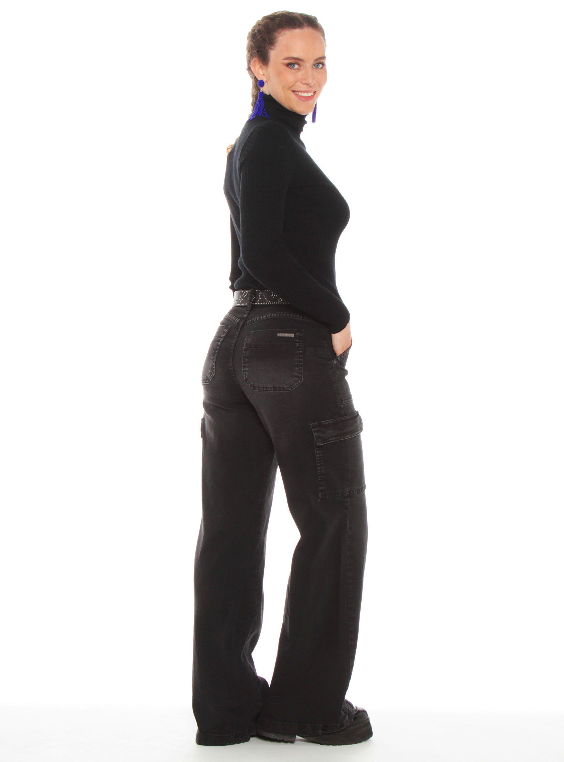 Jeans Cargo Wide Leg Tiro Alto con Pretina-4