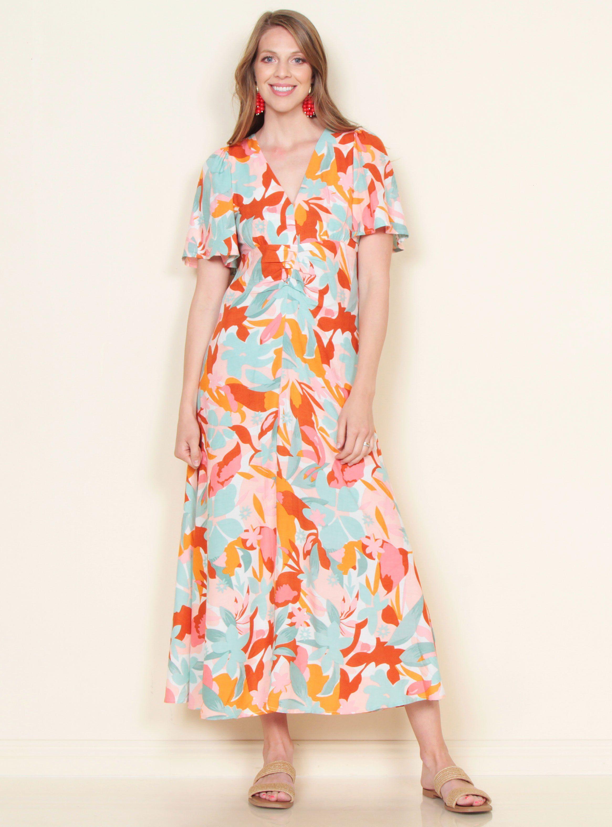 Vestido Estampado Manga Corta Escote V-0