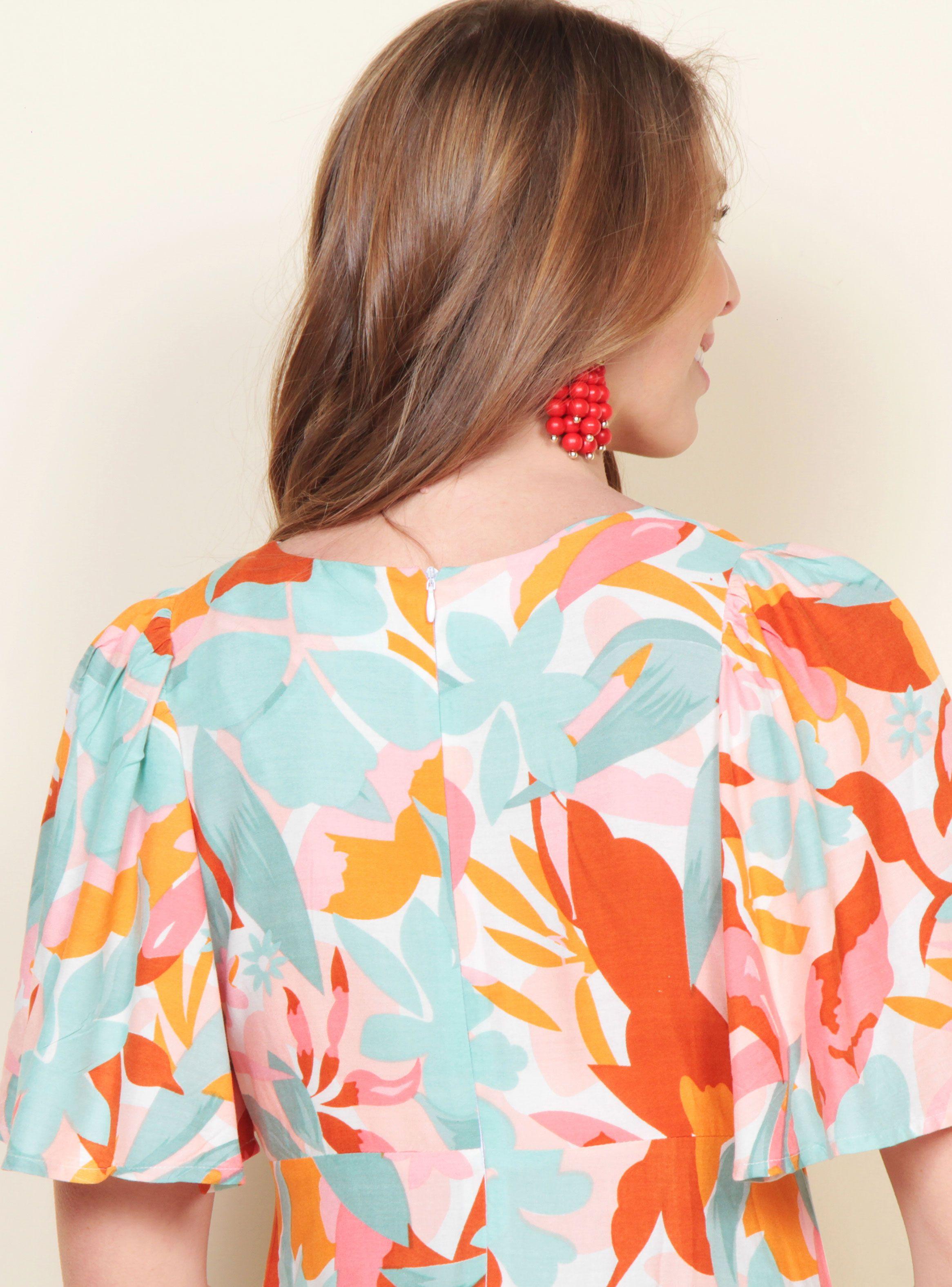 Vestido Estampado Manga Corta Escote V-4