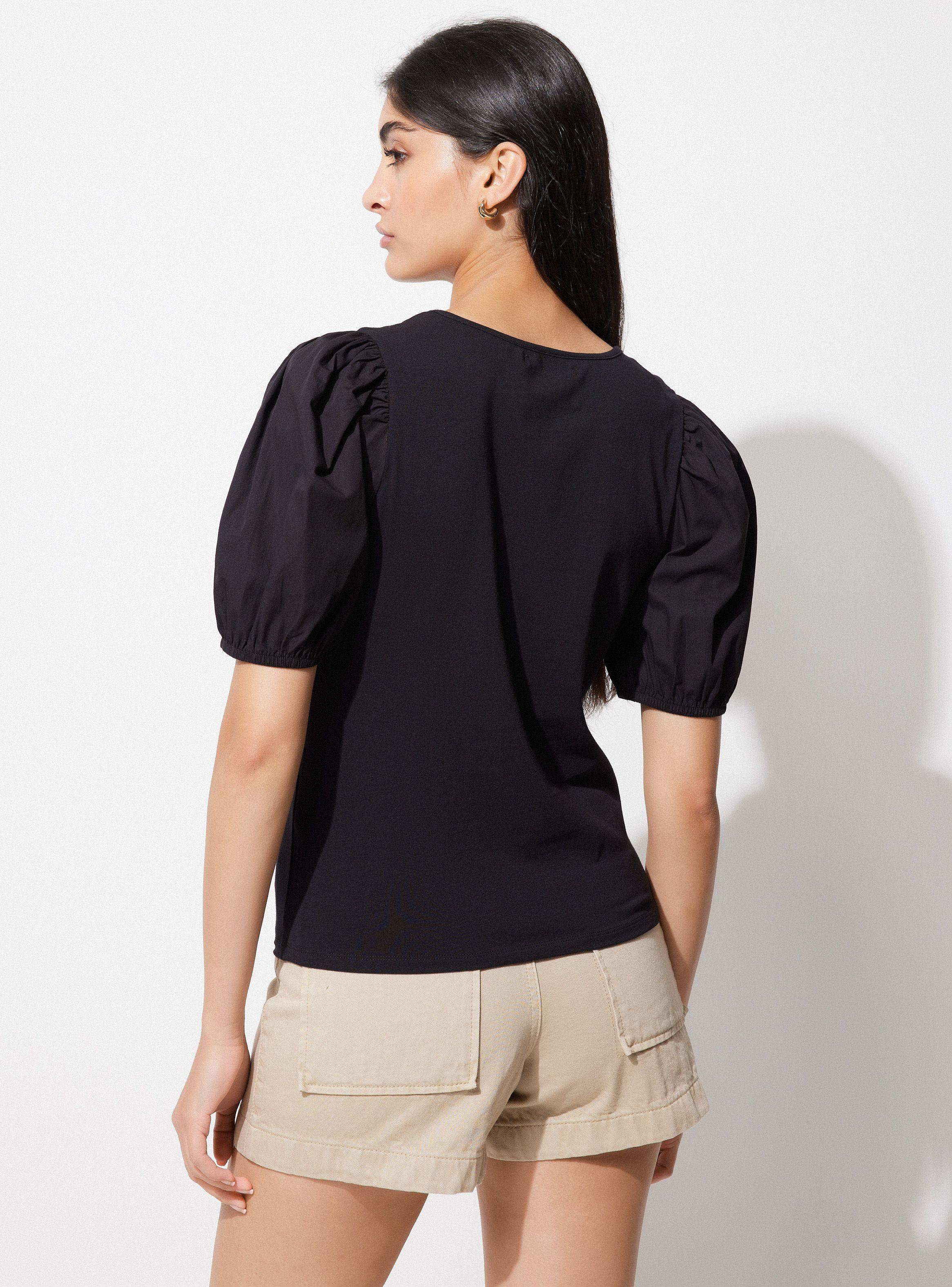 Polera Mix de Telas con Manga Aglobada-1