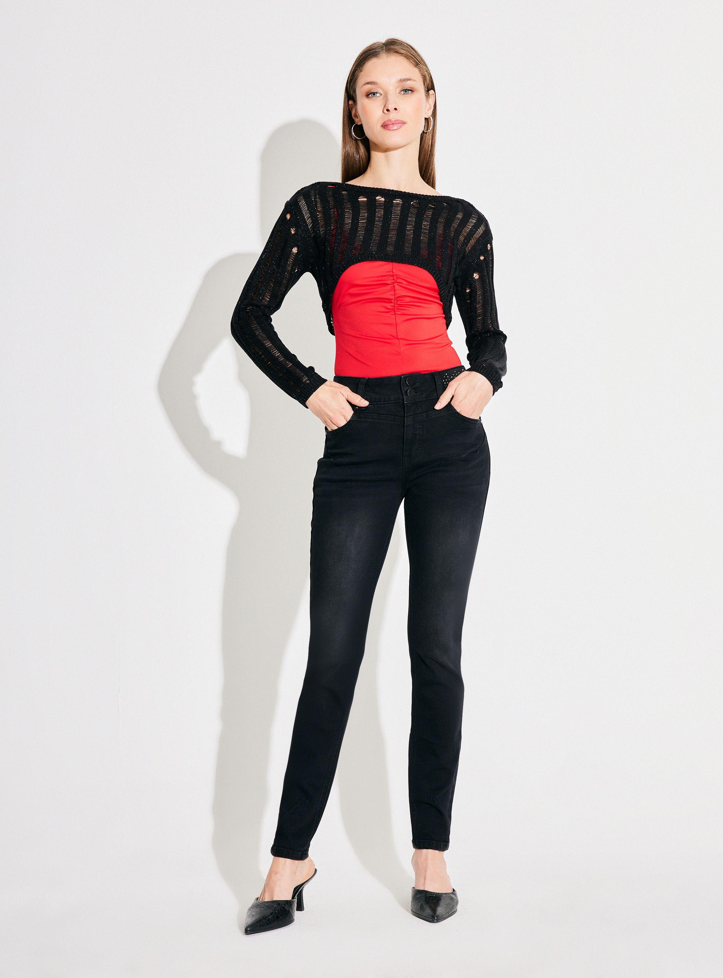 Jeans Push Up 2 Botones Strass en Bolsillos-4