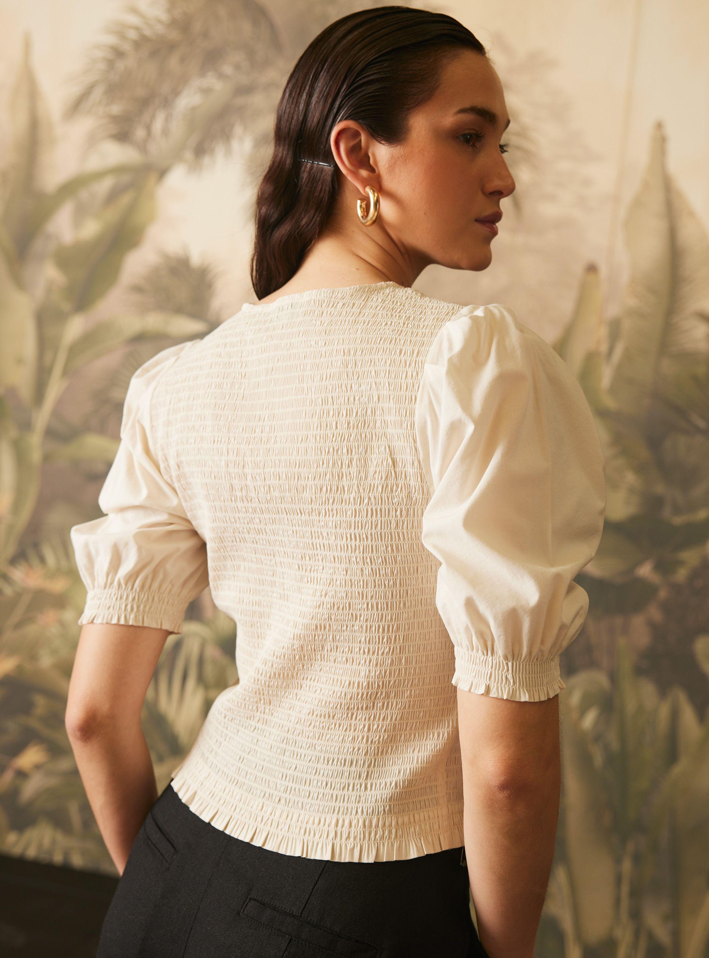 Blusa Panal de Abeja con Manga Abullonada-3
