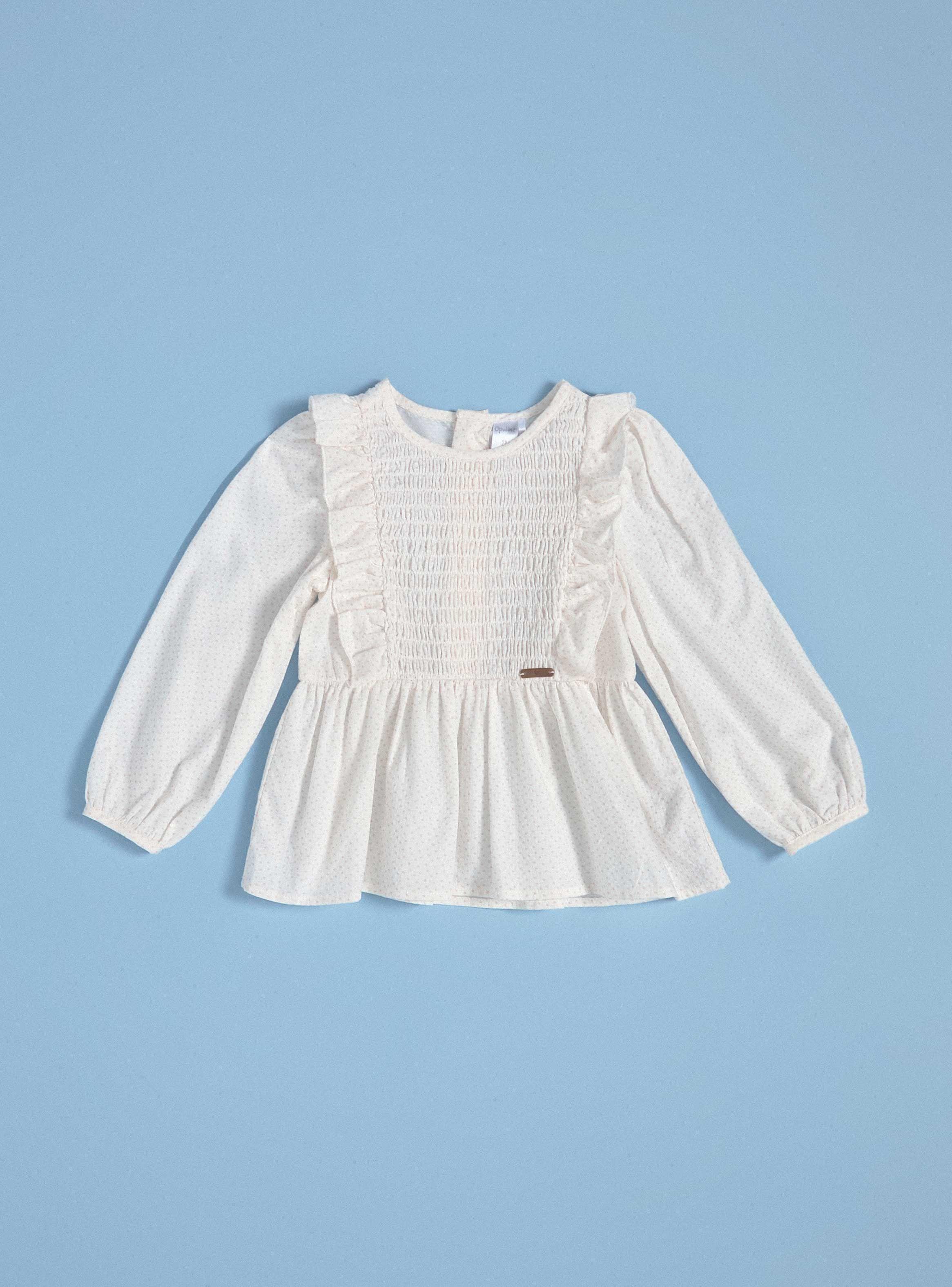 Blusa con Algodon Texturado, Vuelos y Estampado-0