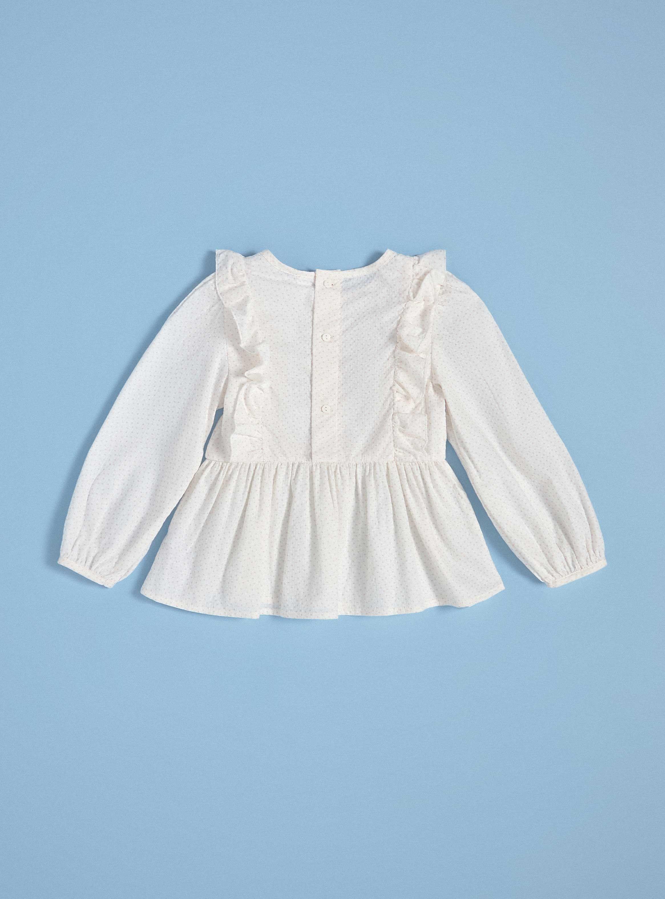 Blusa con Algodon Texturado, Vuelos y Estampado-1