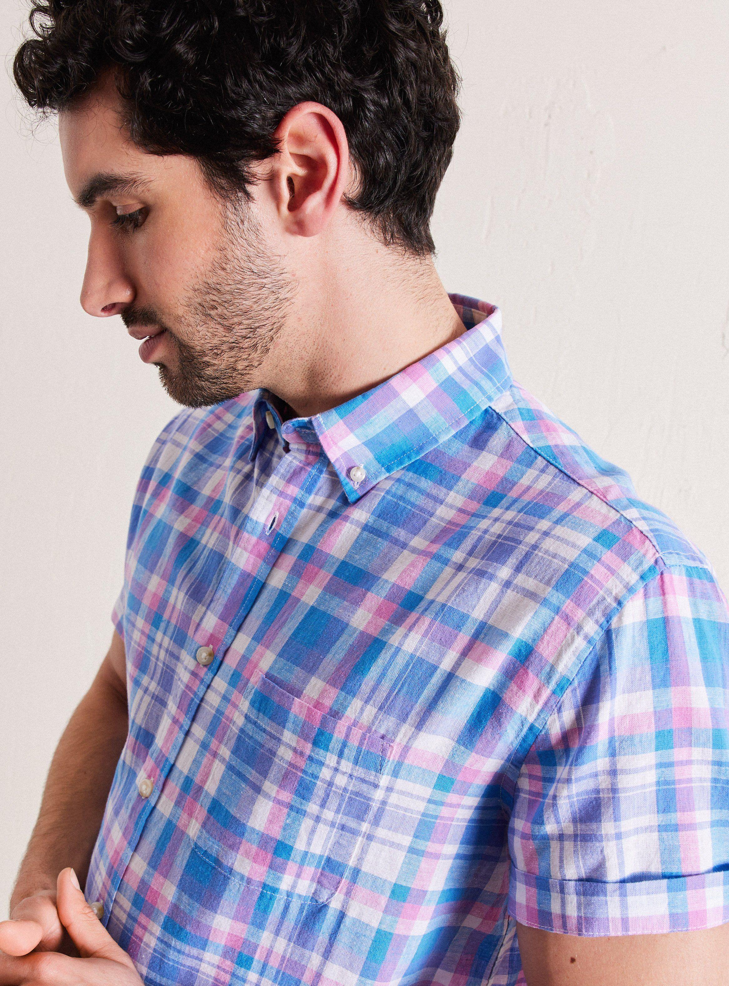 Camisa de Vestir Manga Corta Lino Cotton Cuadros-2