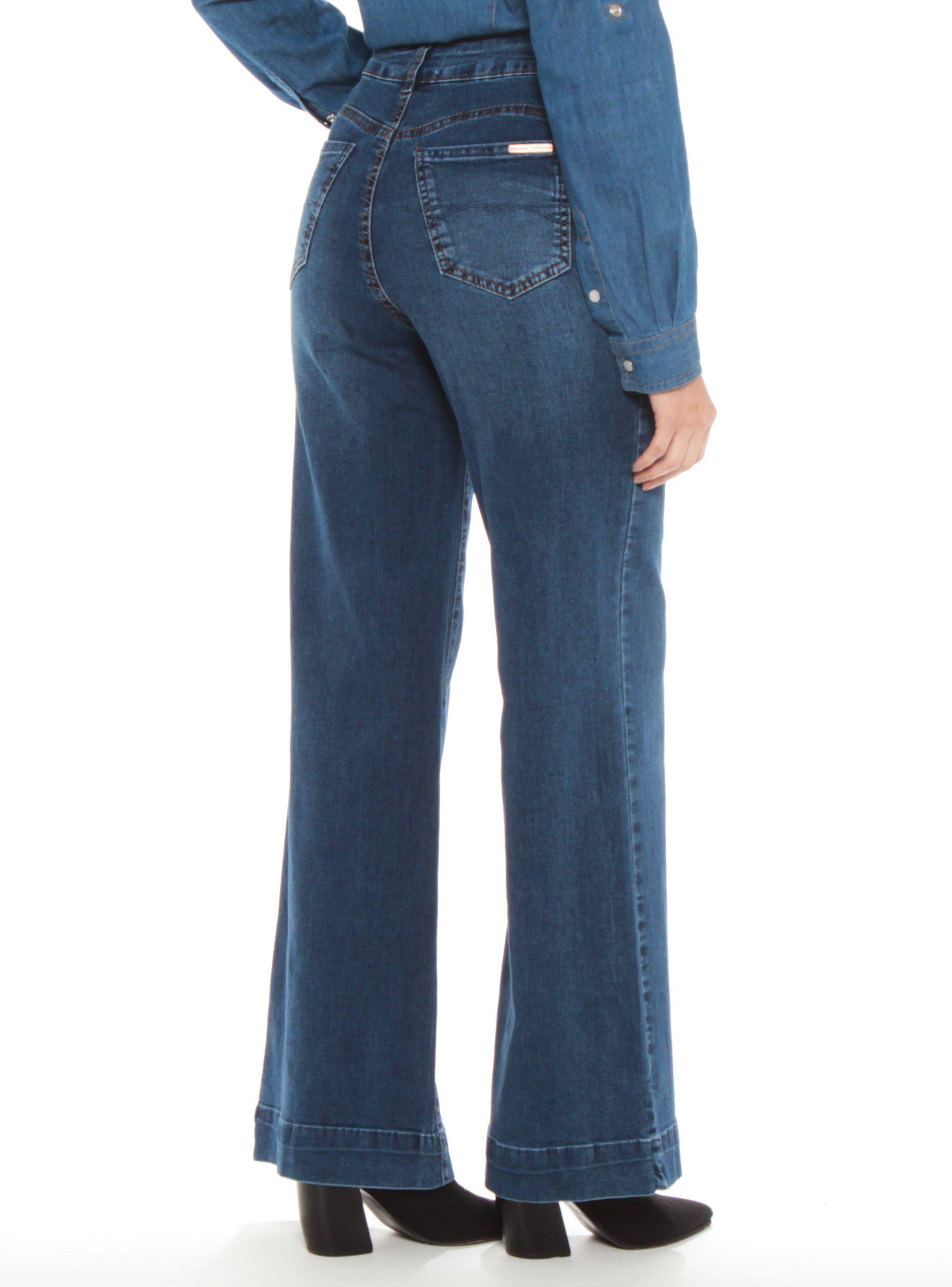 Jeans Wide Leg Tiro Alto Pretina Básica 1 Botón Push Up-1