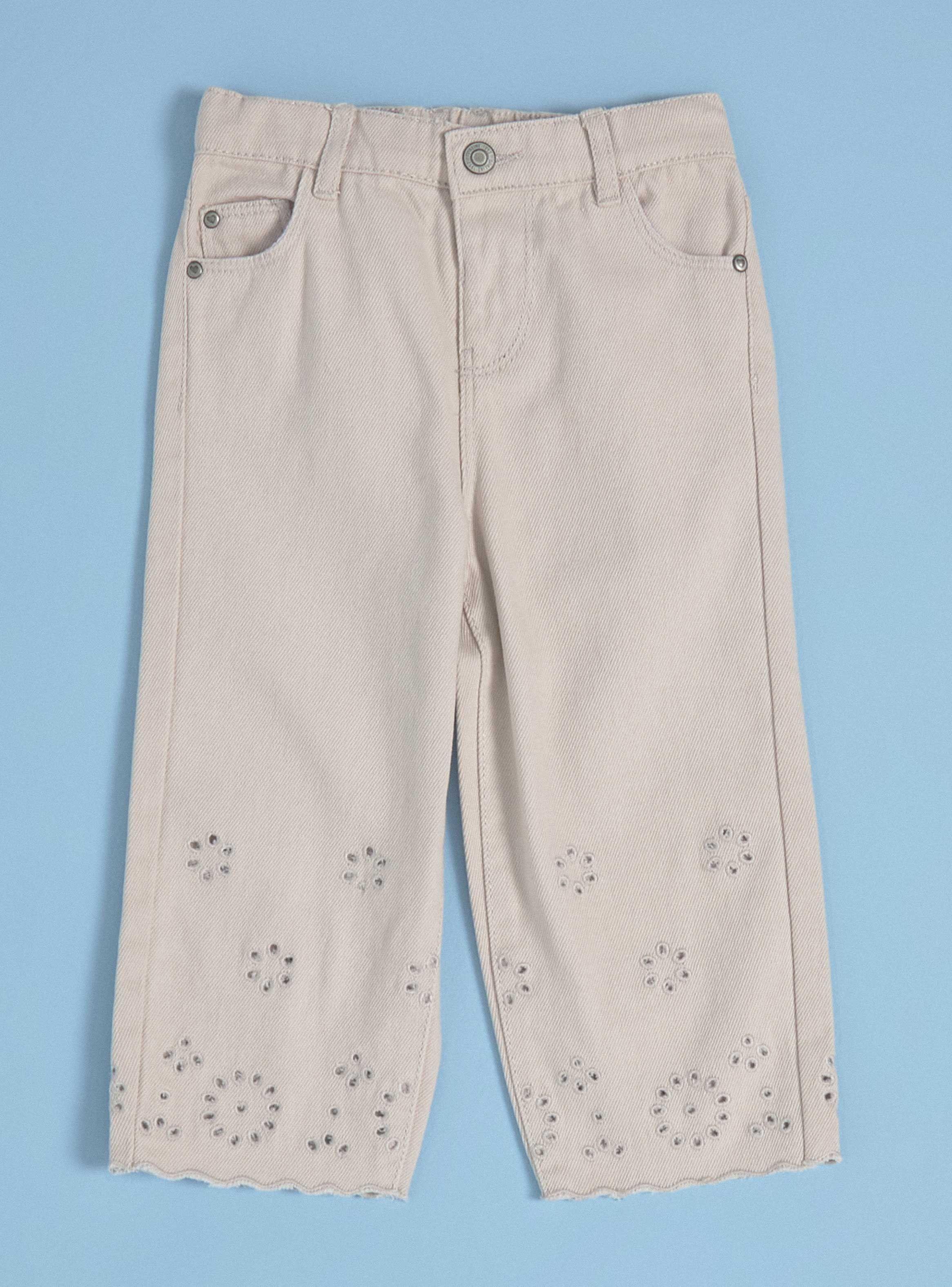 Pantalón con Bordado y Detalles en el Bajo-0