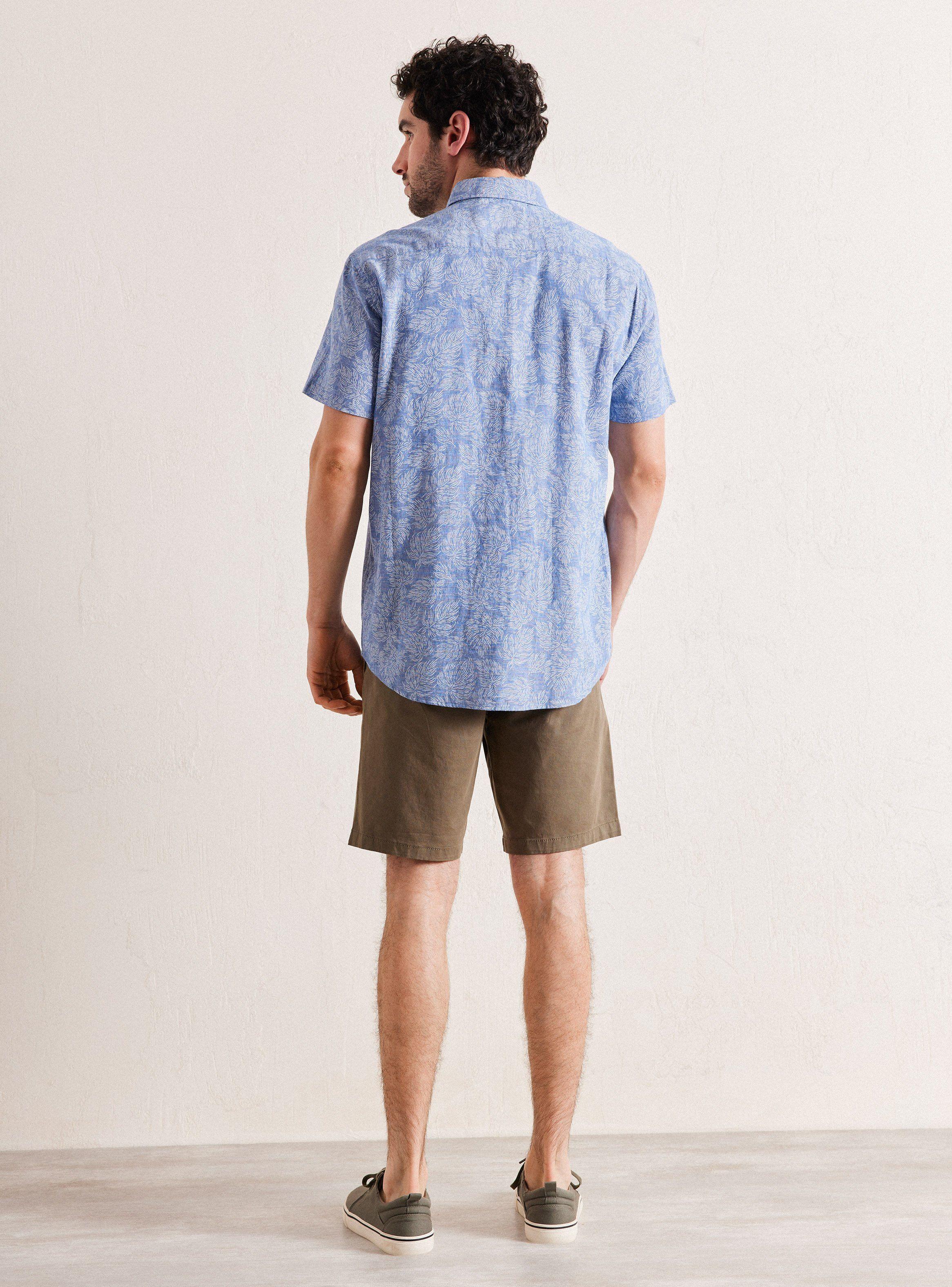 Camisa de Vestir Manga Corta Lino Algodón Diseño Hojas-5