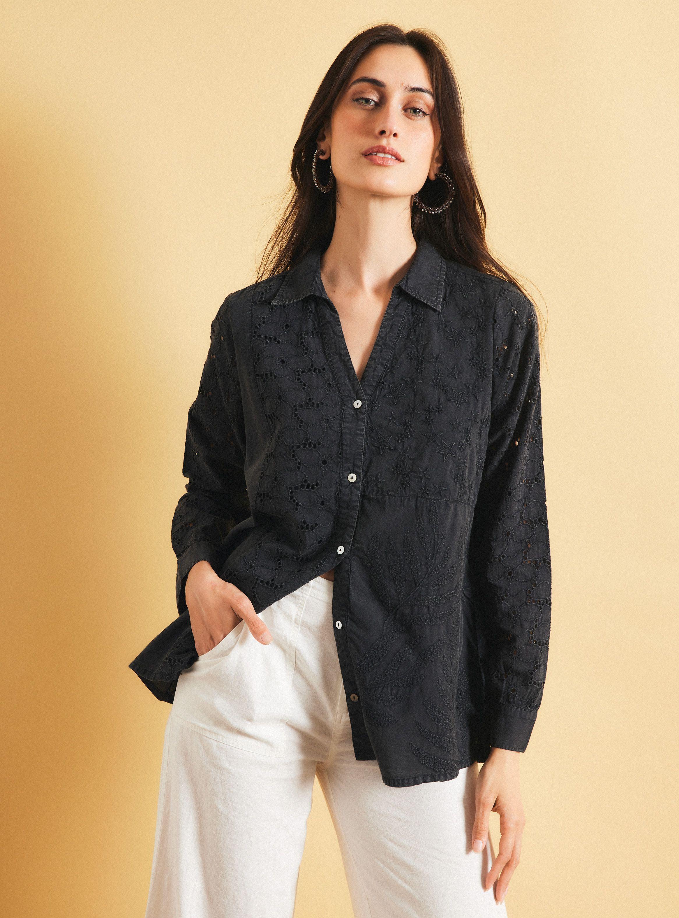 Blusa Bordada con Botón Algodón-0