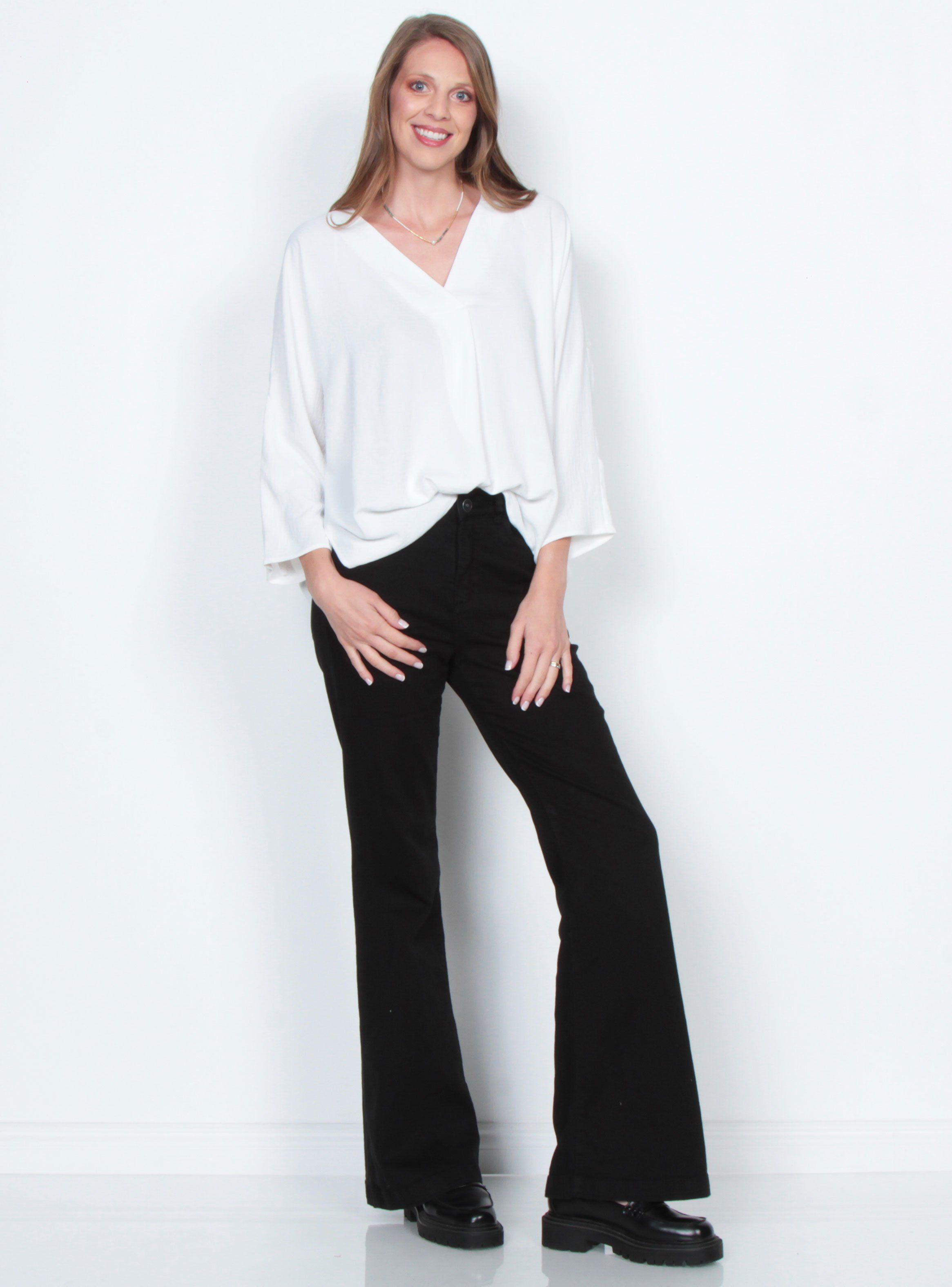 Blusa Manga 3/4 Sólido Escote V-3
