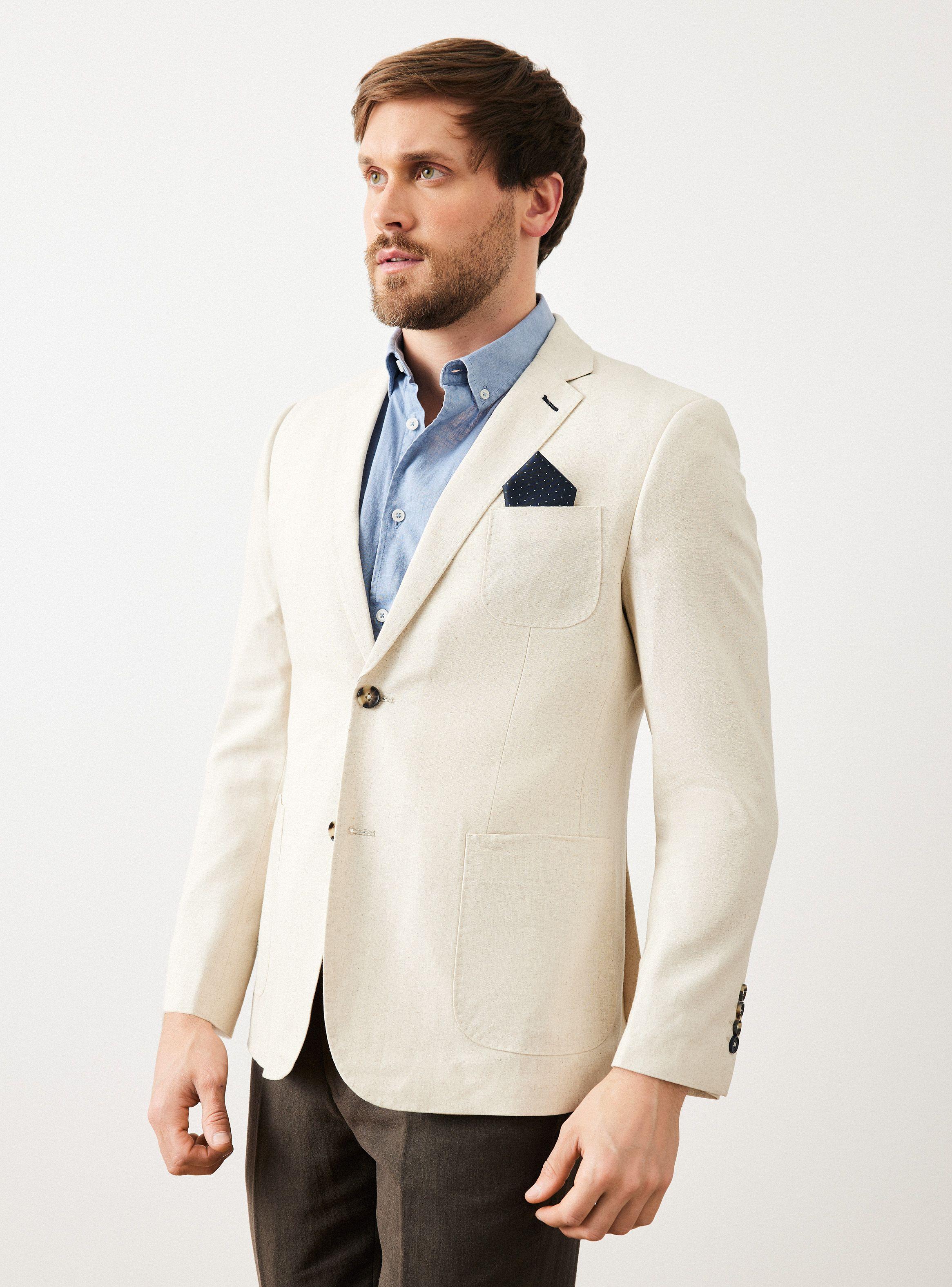 Vestón Recto Slim Fit Tela 100% Lino-0