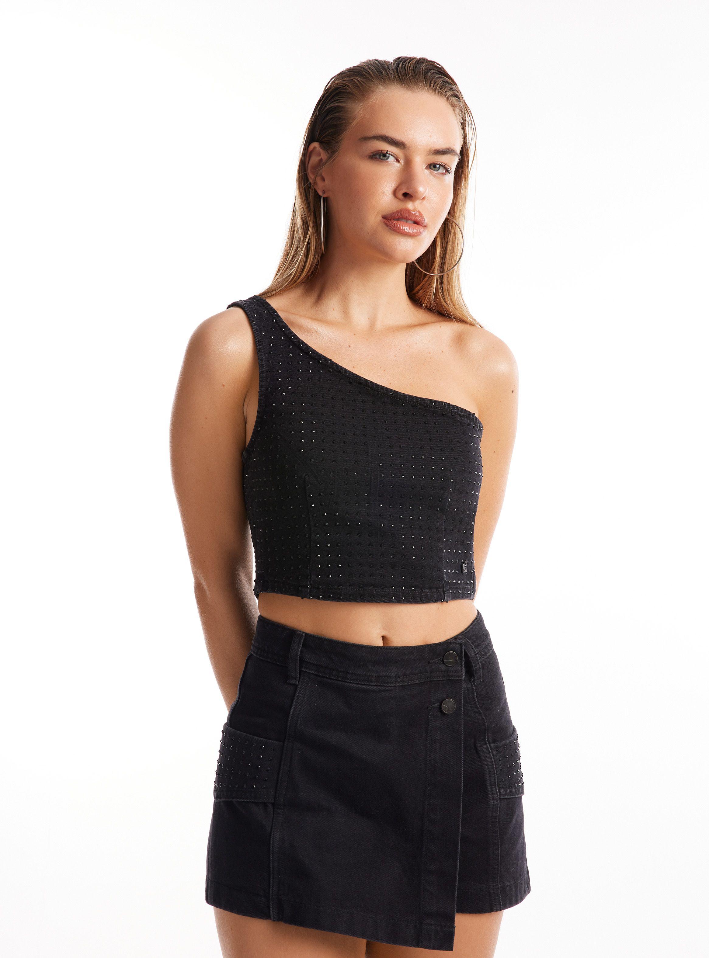 Peto Denim Asimétrico con Strass-0