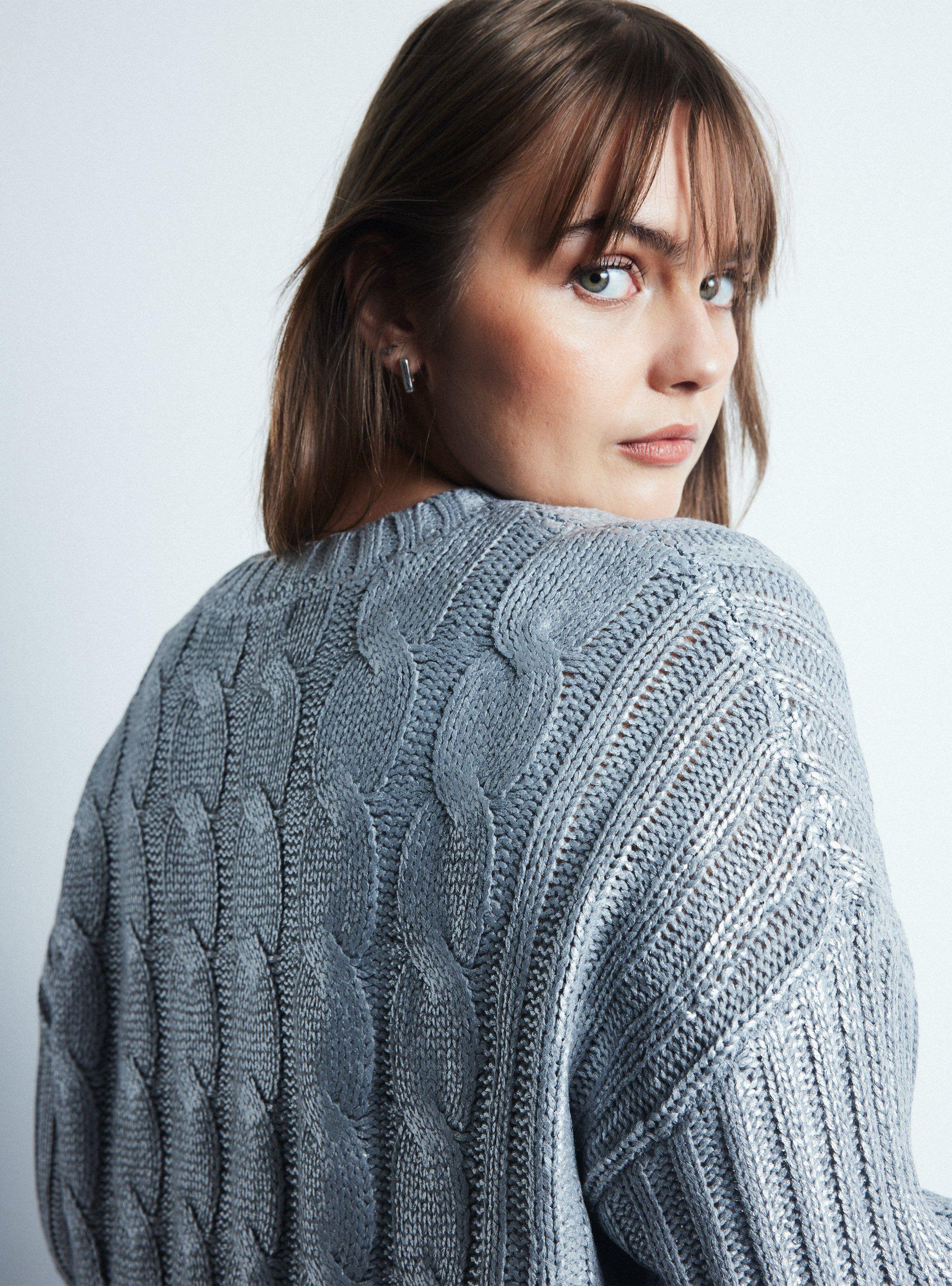 Sweater Trenzado con Acabado Metalizado-3
