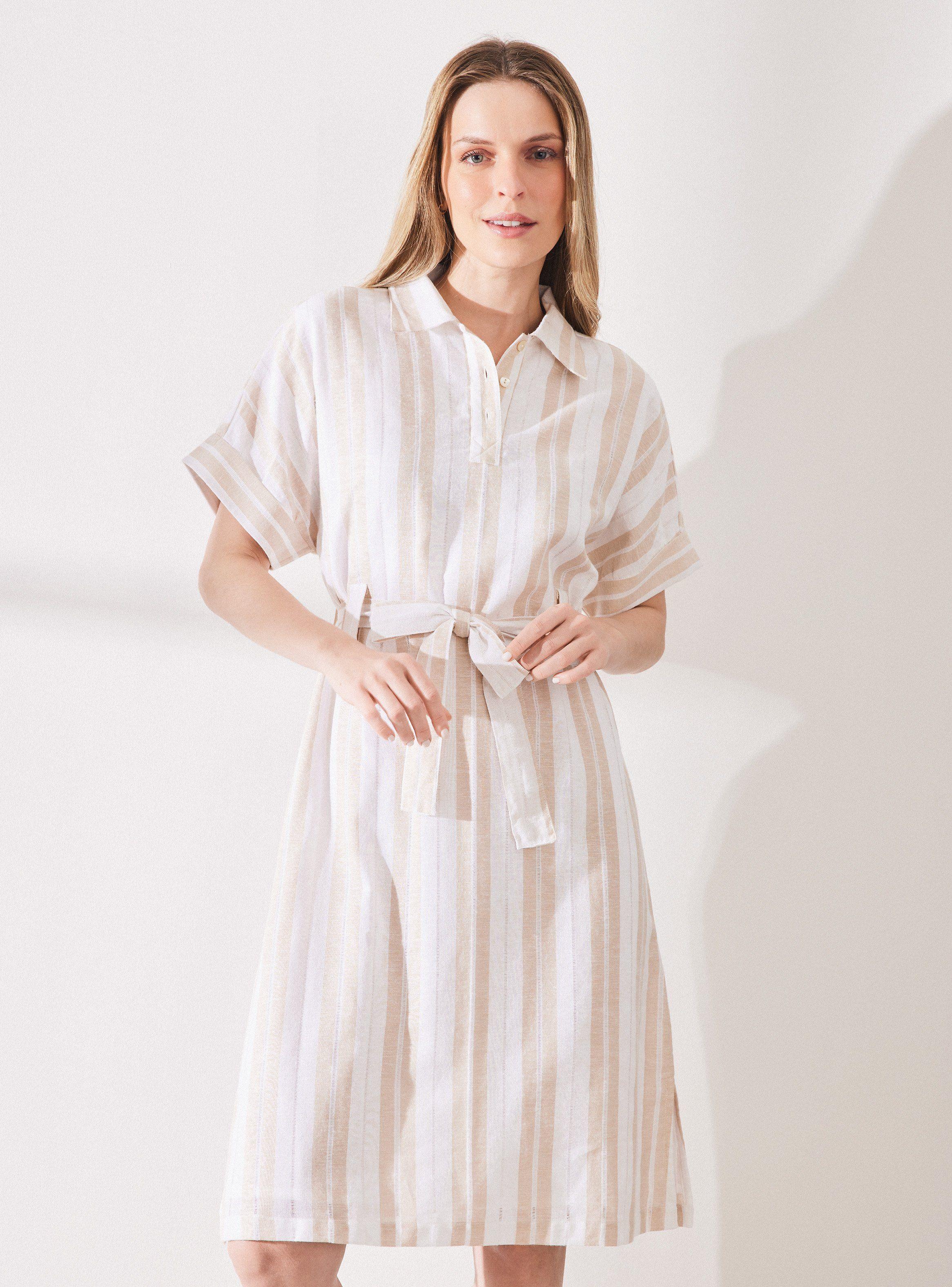 Vestido Lino Estampado con Amarra en Cintura-0