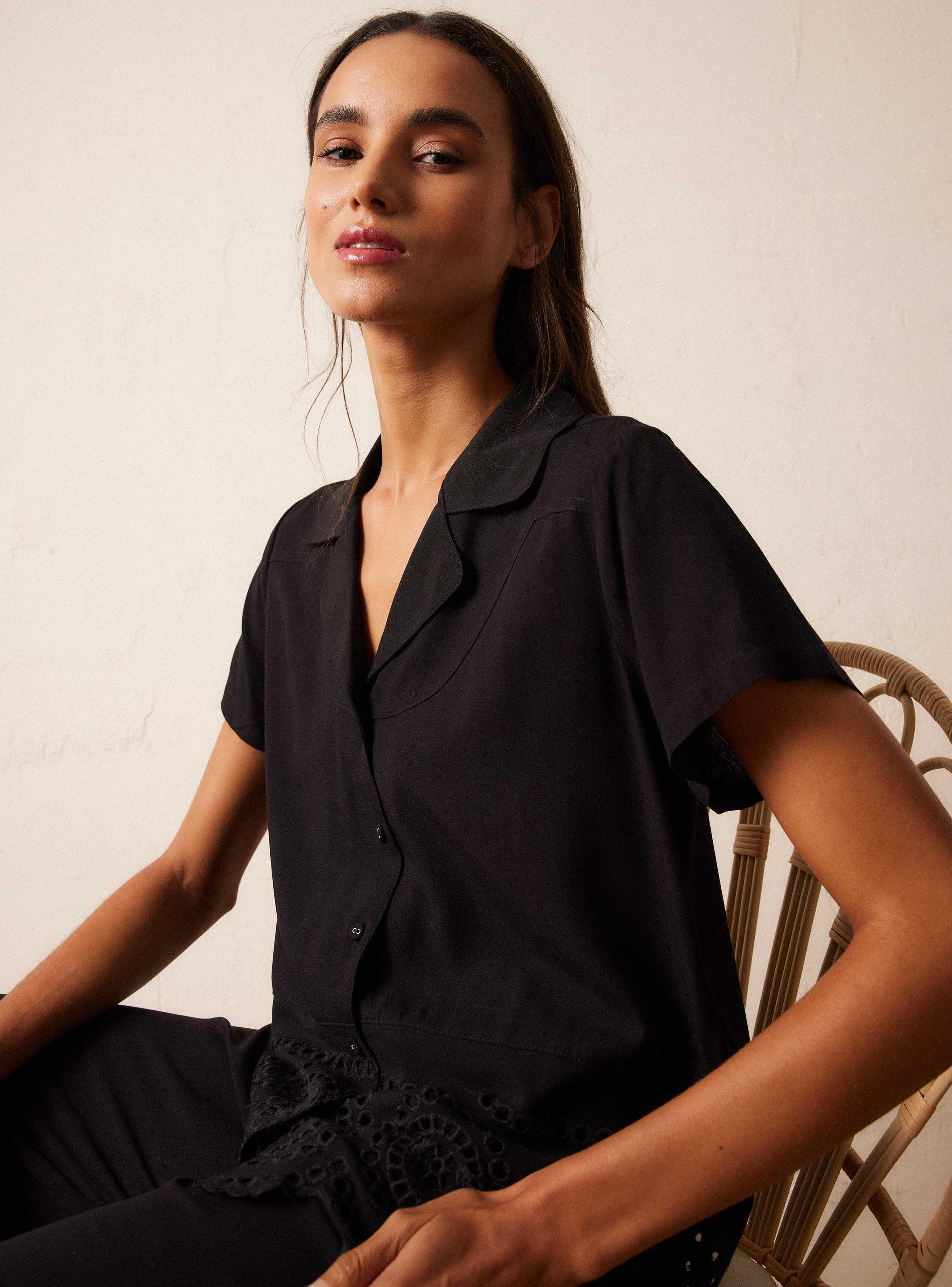 Pijama Manga Corta con Detalles en Broderie-2