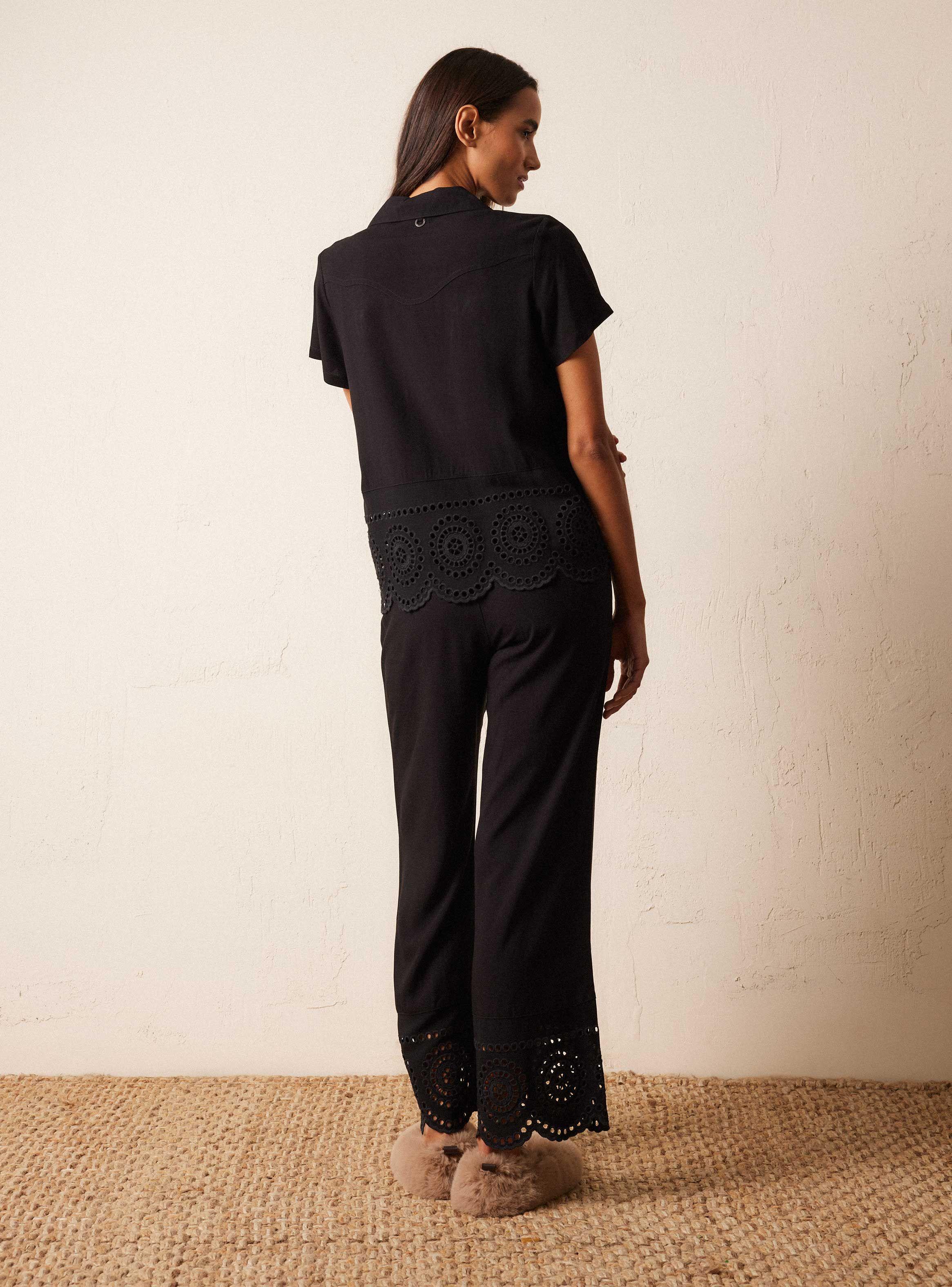 Pijama Manga Corta con Detalles en Broderie-5