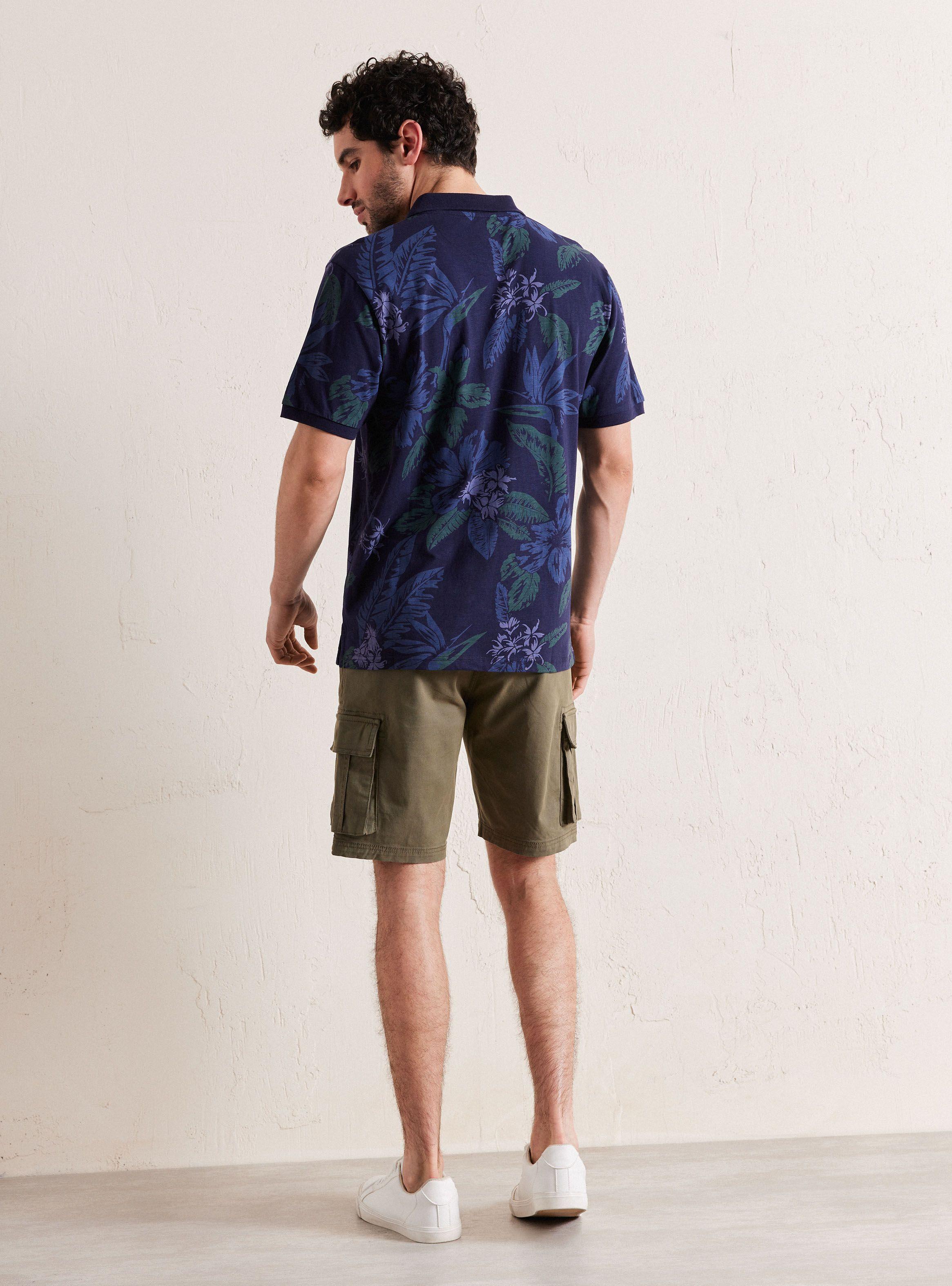Polera Cuello Polo Jersey Diseño Hojas-5
