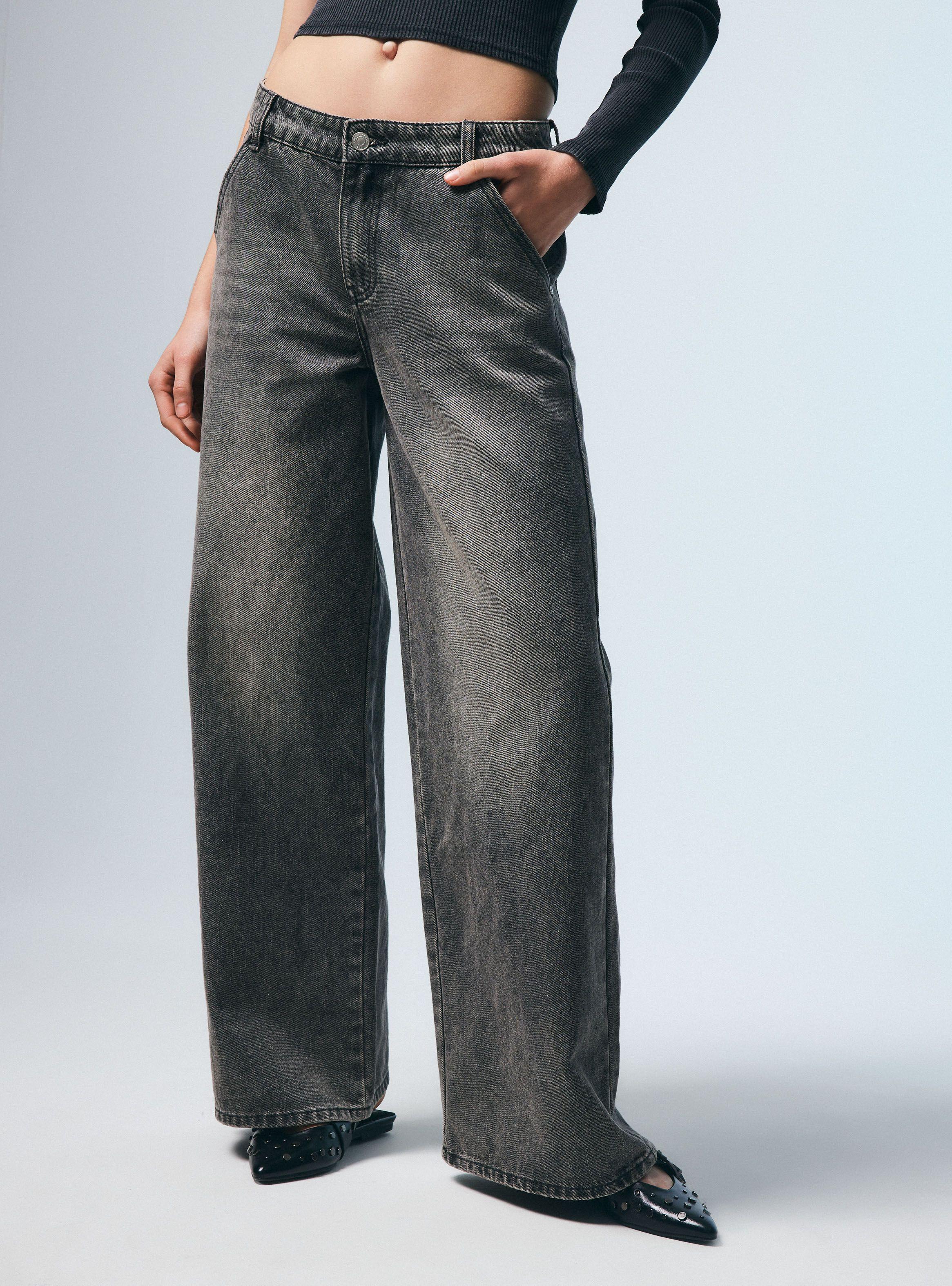 Jeans Tiro Medio Wide Leg Desgastados-0