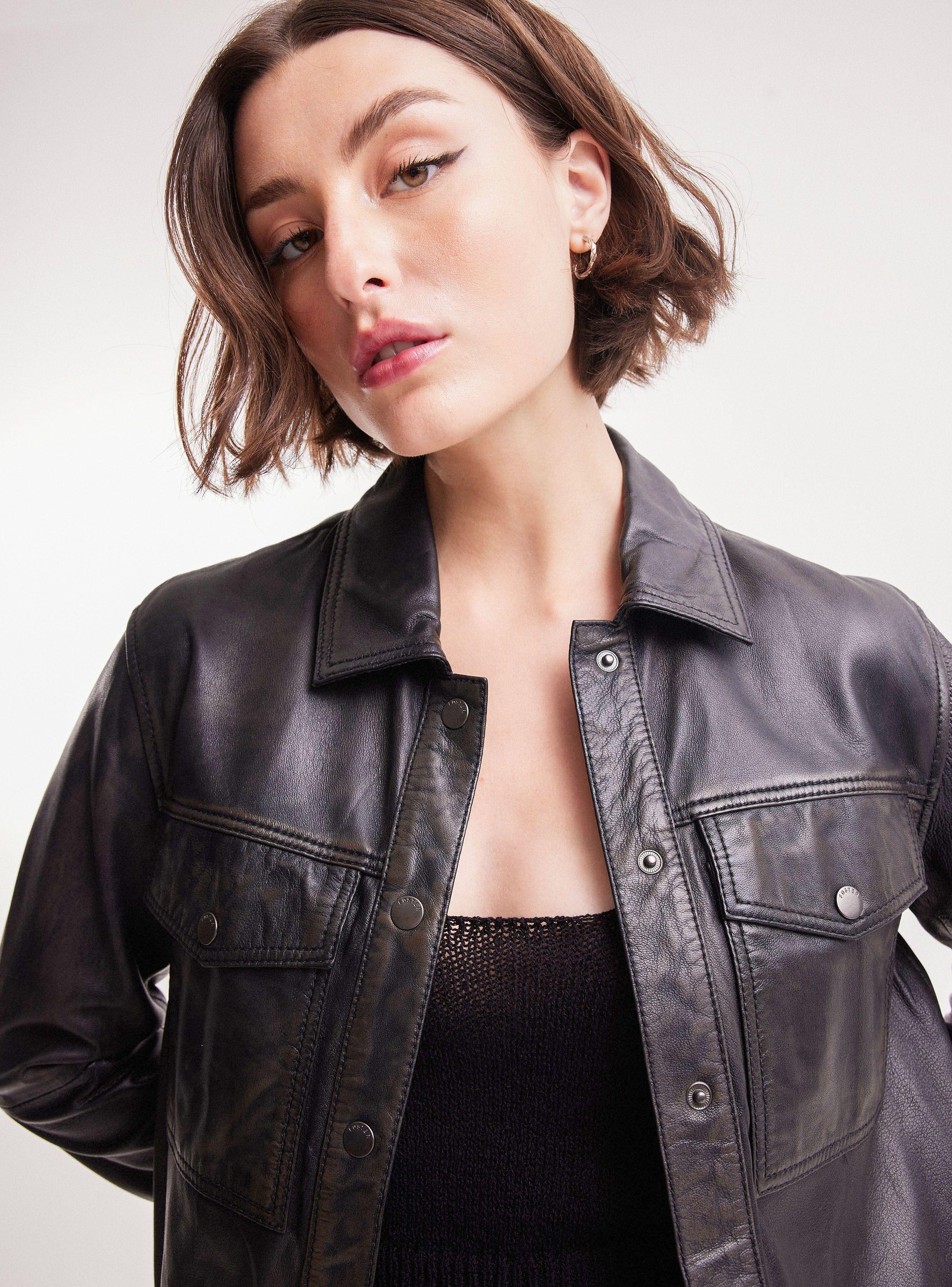 Blusa Sobrecamisa Lavada Con Broches  De Cuero-4