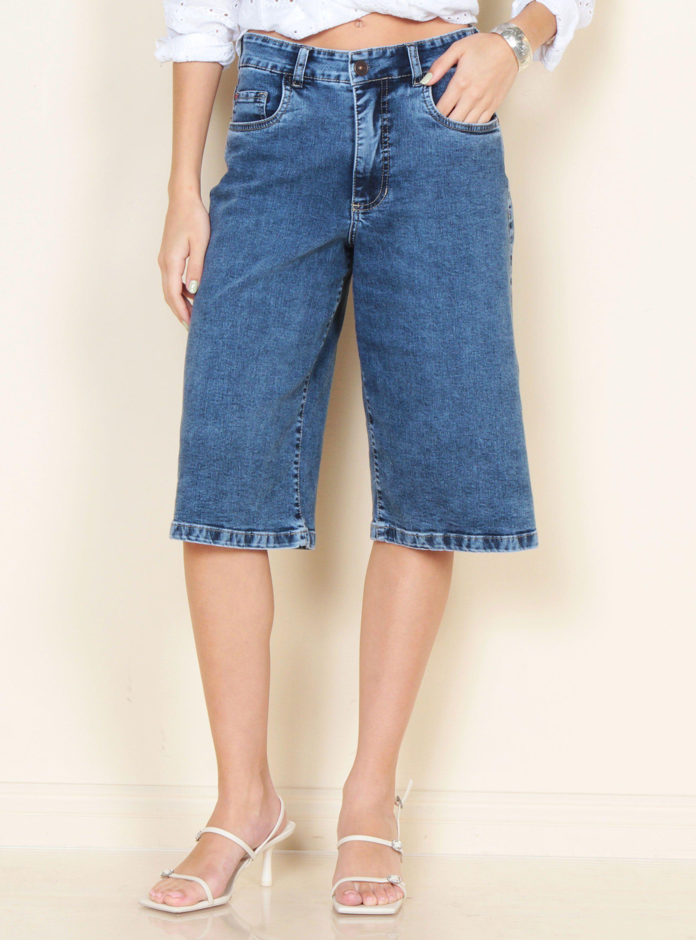 Bermuda Jort Denim Tiro Alto Pretina-0