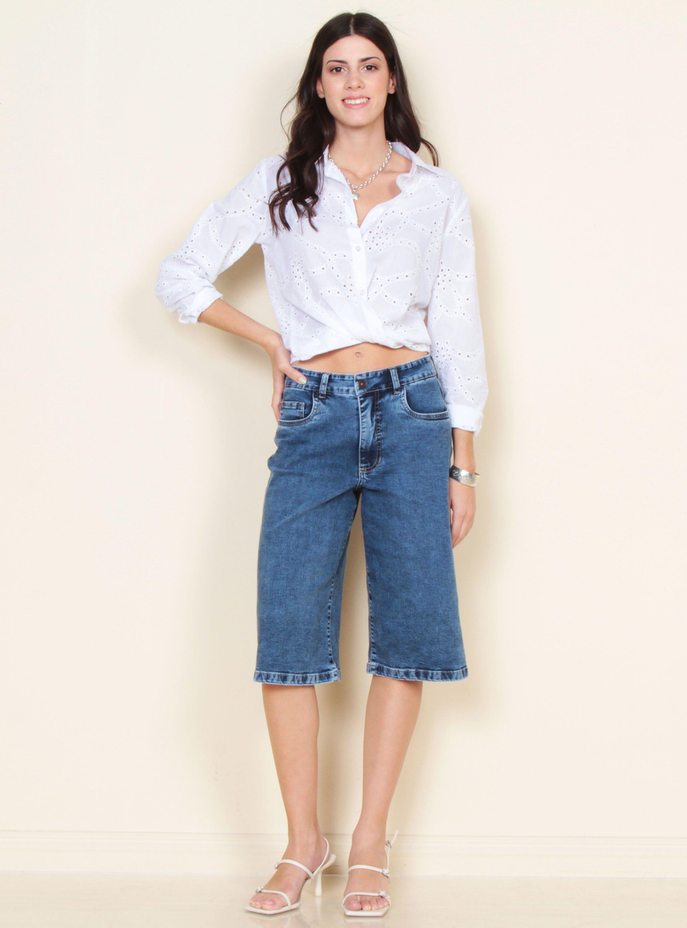 Bermuda Jort Denim Tiro Alto Pretina-3