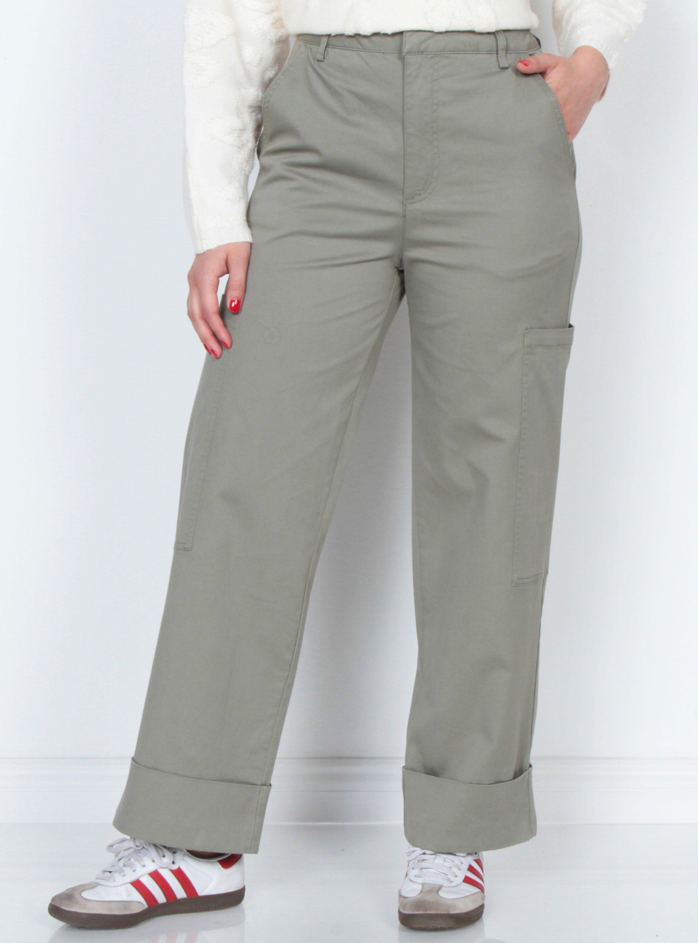 Pantalón Cargo Tiro Alto Pretina Básica con Basta Doblada-0