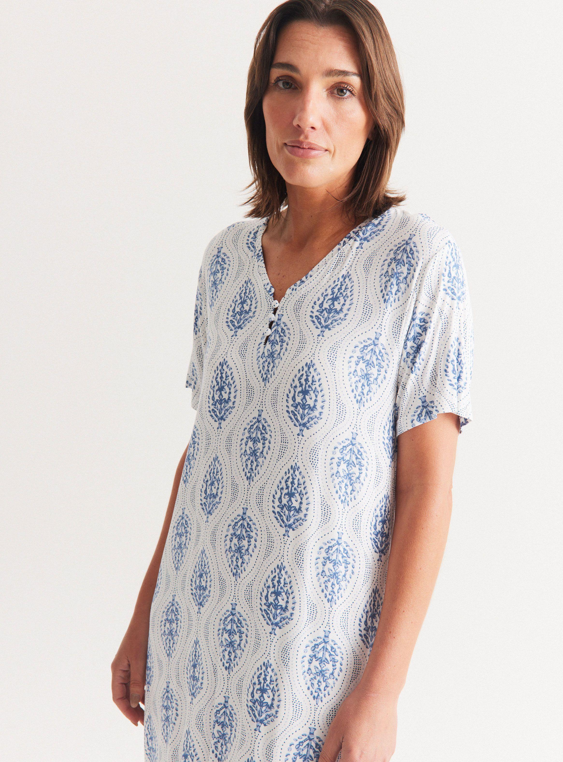 Camisa de Dormir Viscosa Full Print Cuello Encaje-2
