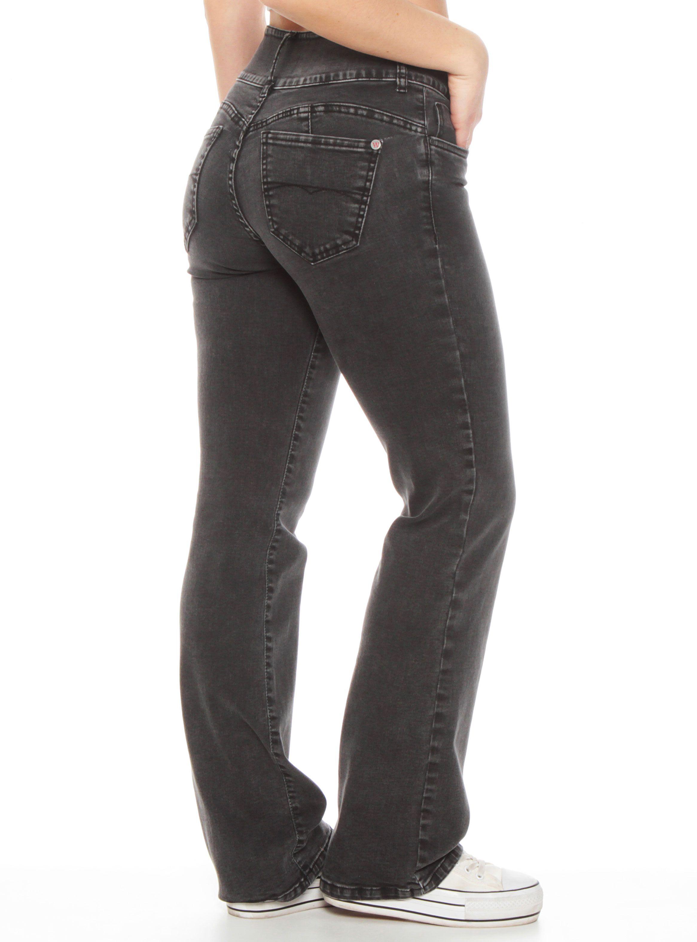 Jeans Recto Tiro Alto Pretina Ancha Push Up Bordado-1